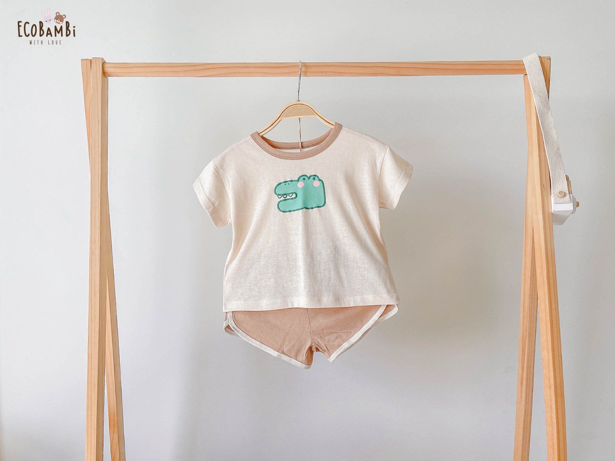 Bộ UNISEX QUẦN SHORT thun cotton Heather phong cách Hàn Quốc in hoạ tiết nổi dễ thương cho bé ECOBAMBI - 8935334000797