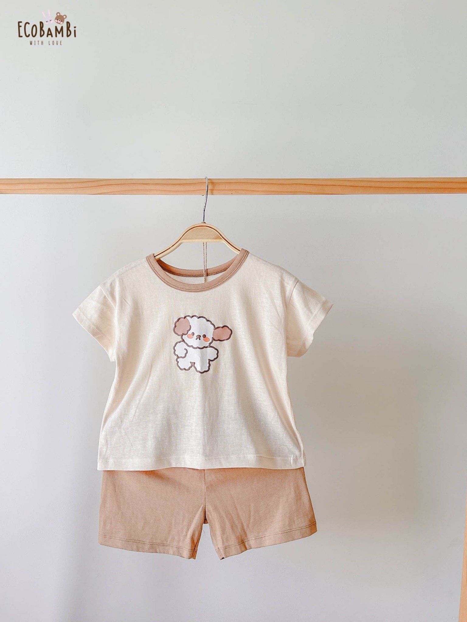 Bộ UNISEX quần LỠ thun cotton Heather phong cách Hàn Quốc in hoạ tiết nổi dễ thương cho bé ECOBAMBI