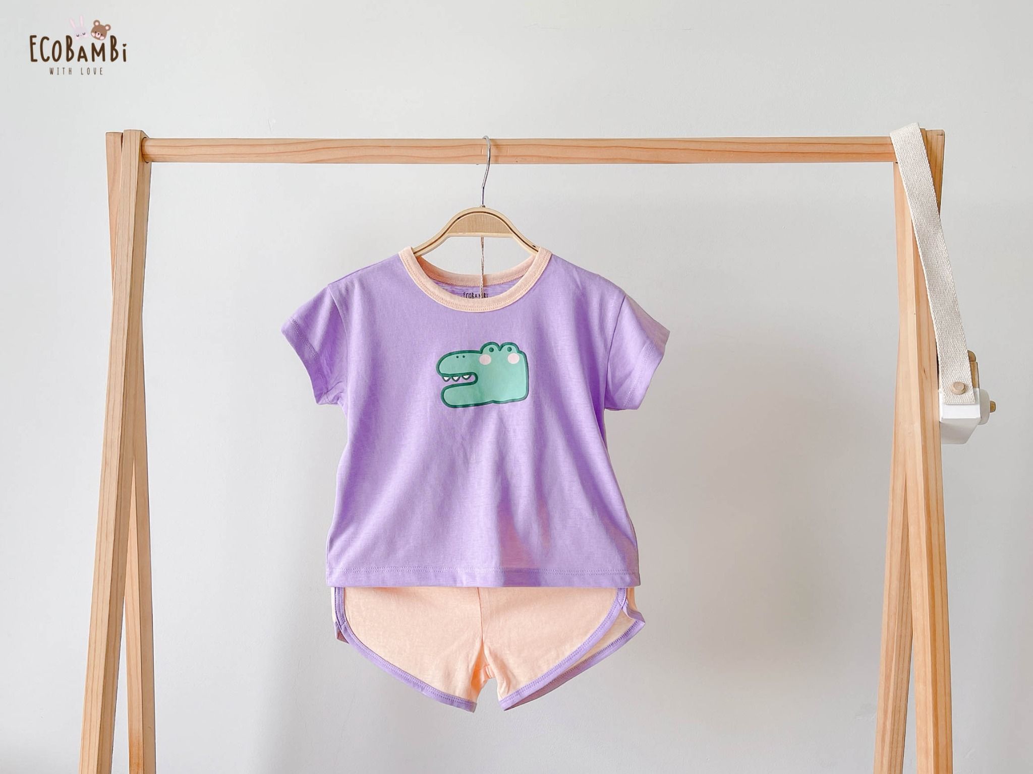 Bộ UNISEX QUẦN SHORT thun cotton Heather phong cách Hàn Quốc in hoạ tiết nổi dễ thương cho bé ECOBAMBI - 8935334000797