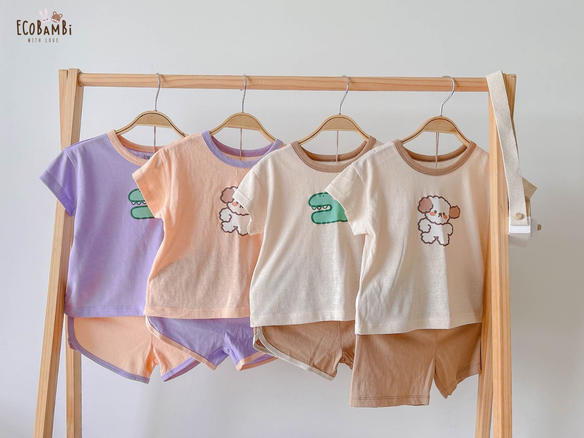 Bộ UNISEX quần LỠ thun cotton Heather phong cách Hàn Quốc in hoạ tiết nổi dễ thương cho bé ECOBAMBI