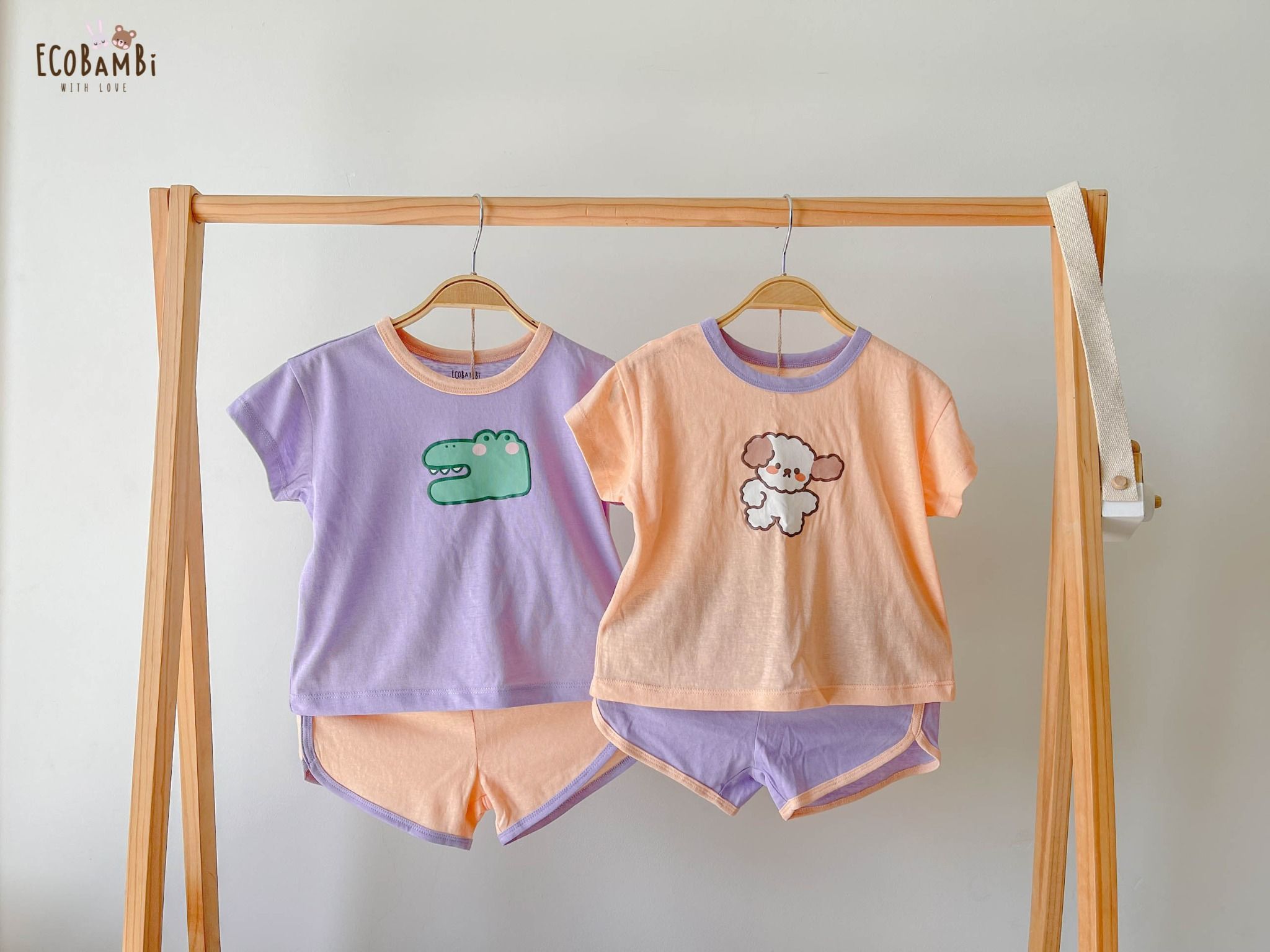 Bộ UNISEX QUẦN SHORT thun cotton Heather phong cách Hàn Quốc in hoạ tiết nổi dễ thương cho bé ECOBAMBI - 8935334000797