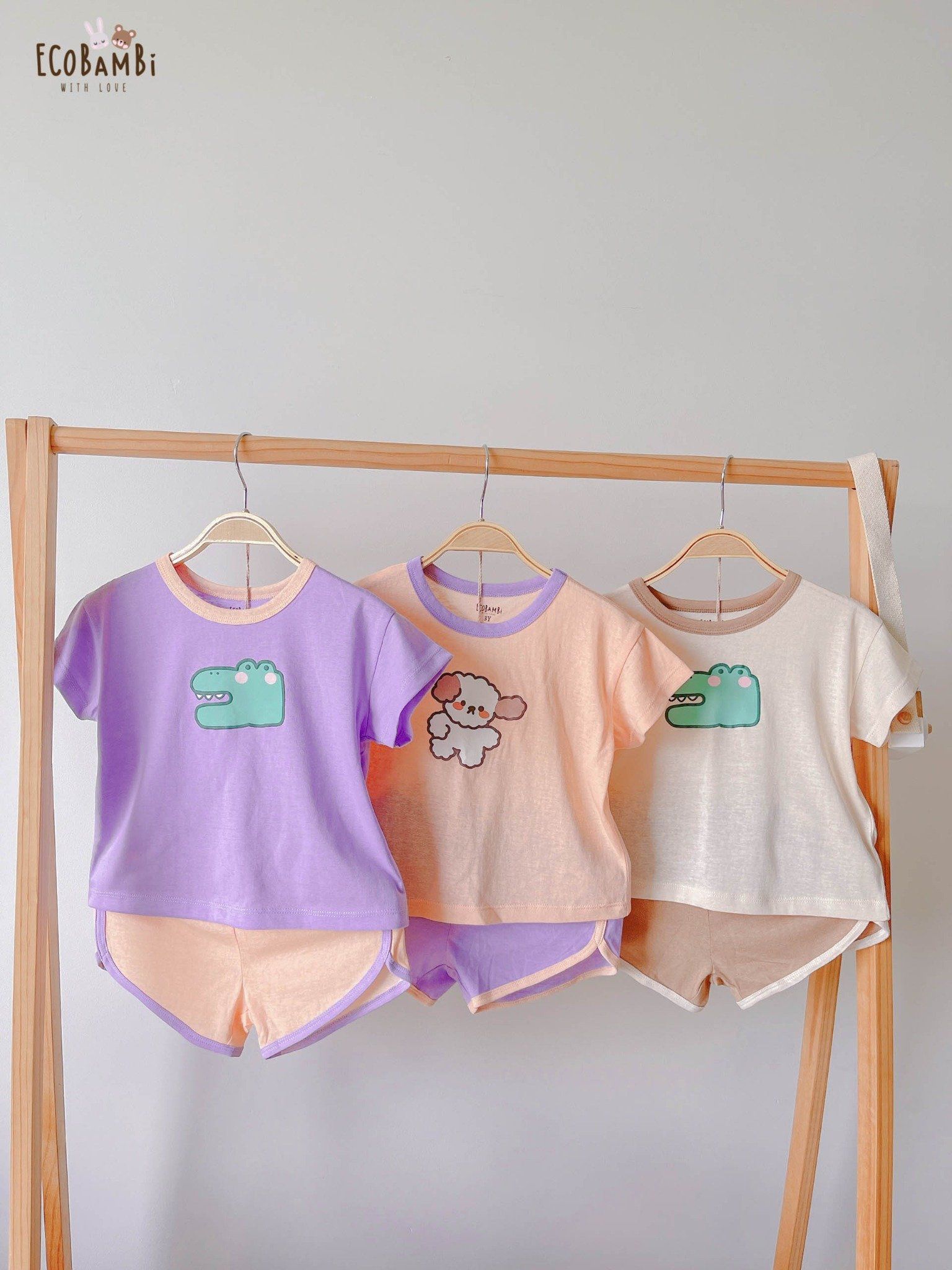 Bộ UNISEX QUẦN SHORT thun cotton Heather phong cách Hàn Quốc in hoạ tiết nổi dễ thương cho bé ECOBAMBI - 8935334000797