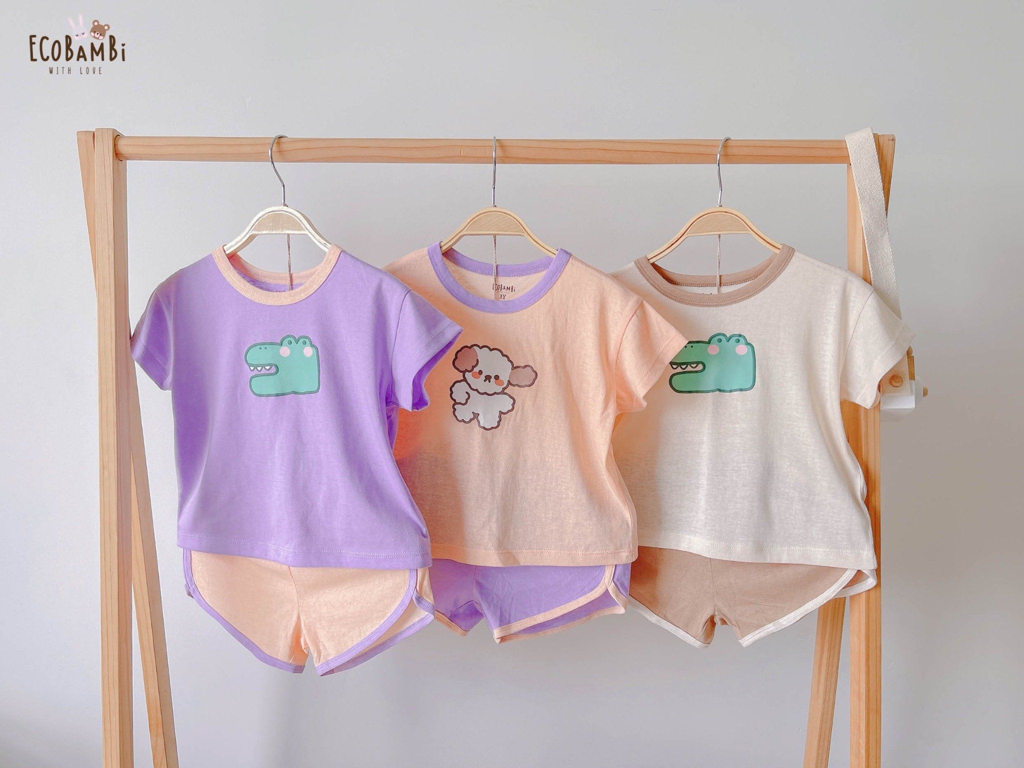 Bộ UNISEX QUẦN SHORT thun cotton Heather phong cách Hàn Quốc in hoạ tiết nổi dễ thương cho bé ECOBAMBI - 8935334000797