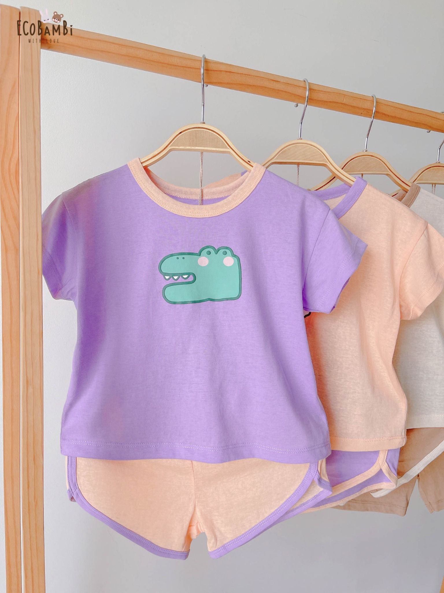 Bộ UNISEX QUẦN SHORT thun cotton Heather phong cách Hàn Quốc in hoạ tiết nổi dễ thương cho bé ECOBAMBI - 8935334000797