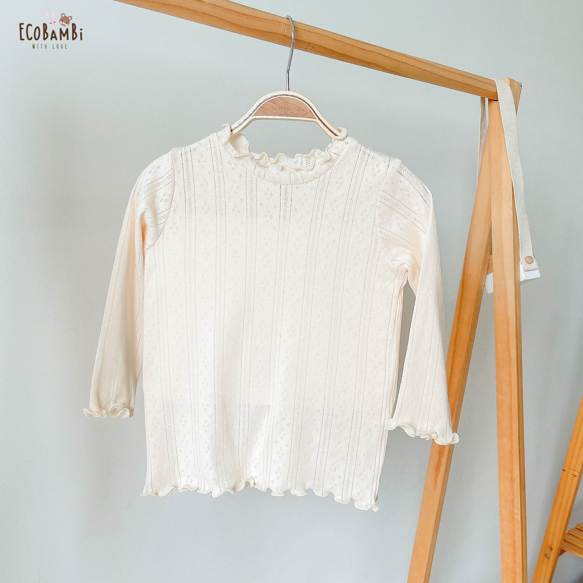 Áo thun cổ lọ tay dài bé gái thun jacquard ECOBAMBI - 8935334000902