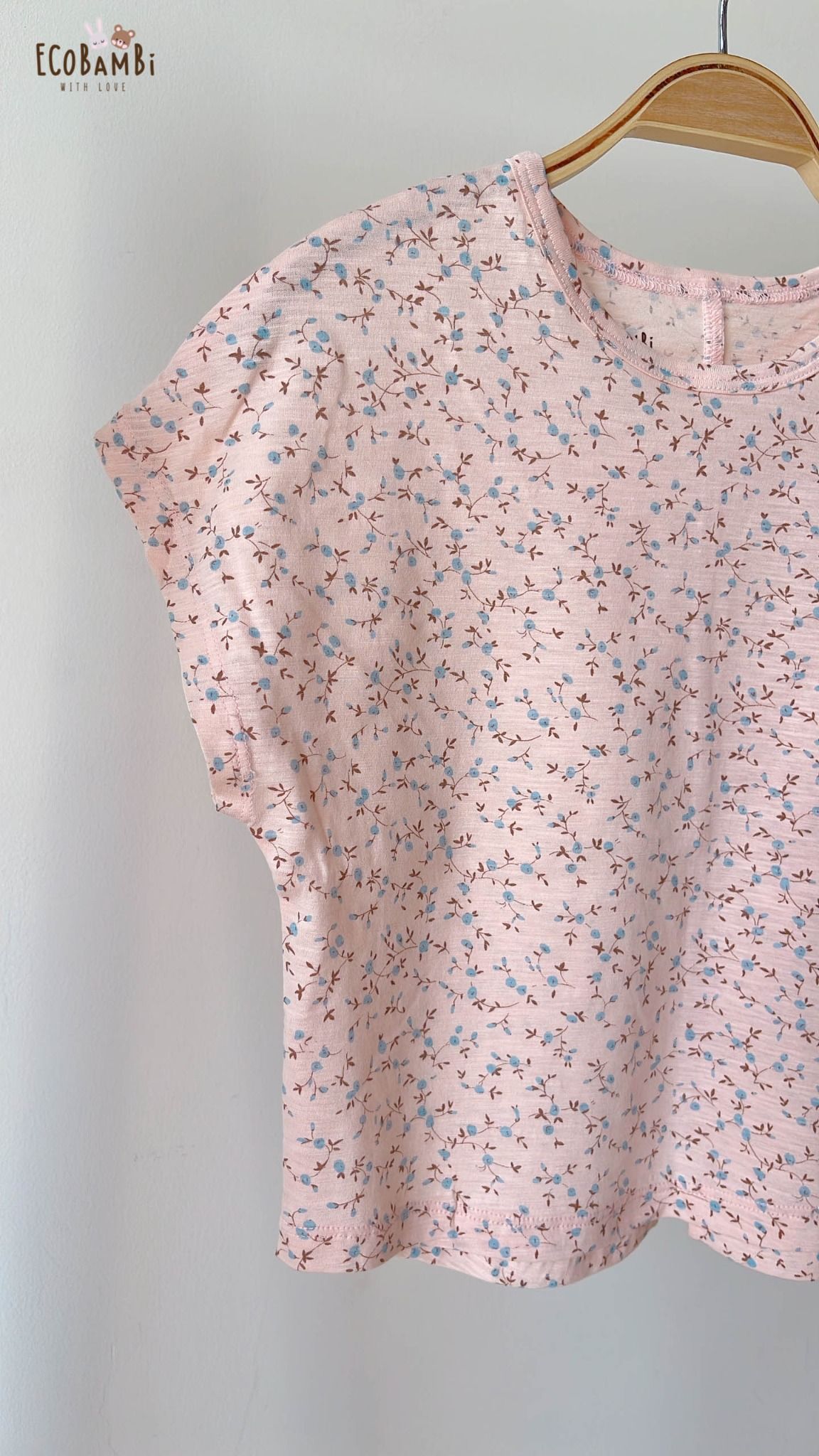 Bộ thun cotton TAY CÁNH DƠI - xẻ tà, quần short phong cách Hàn Quốc in hoa nhí dễ thương cho bé gái ECOBAMBI - BB-23BOBG003