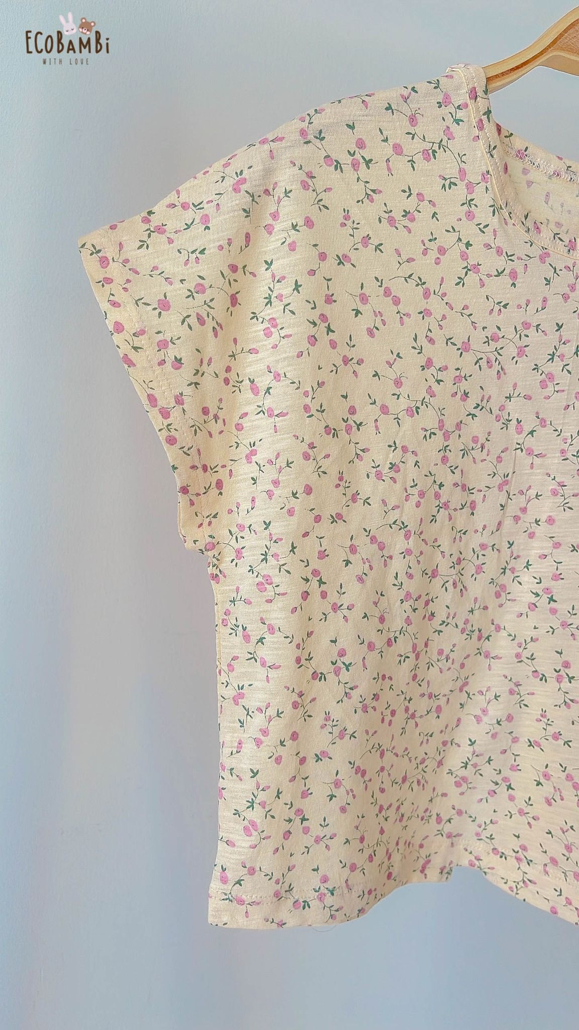 Bộ thun cotton TAY CÁNH DƠI - xẻ tà, quần short phong cách Hàn Quốc in hoa nhí dễ thương cho bé gái ECOBAMBI - BB-23BOBG003