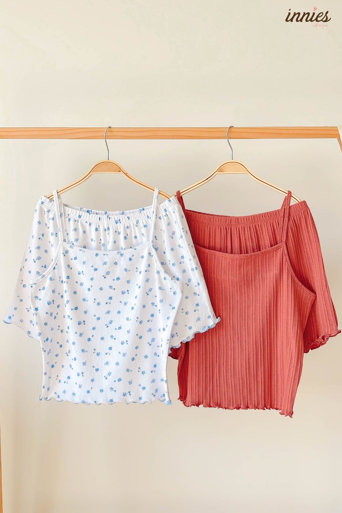 Bộ 2 dây cho nữ mặc nhà cao cấp in hoa nhí dễ thương, chất vải thun rib cotton co giãn và đàn hồi tốt Innies - IN-23BONU004