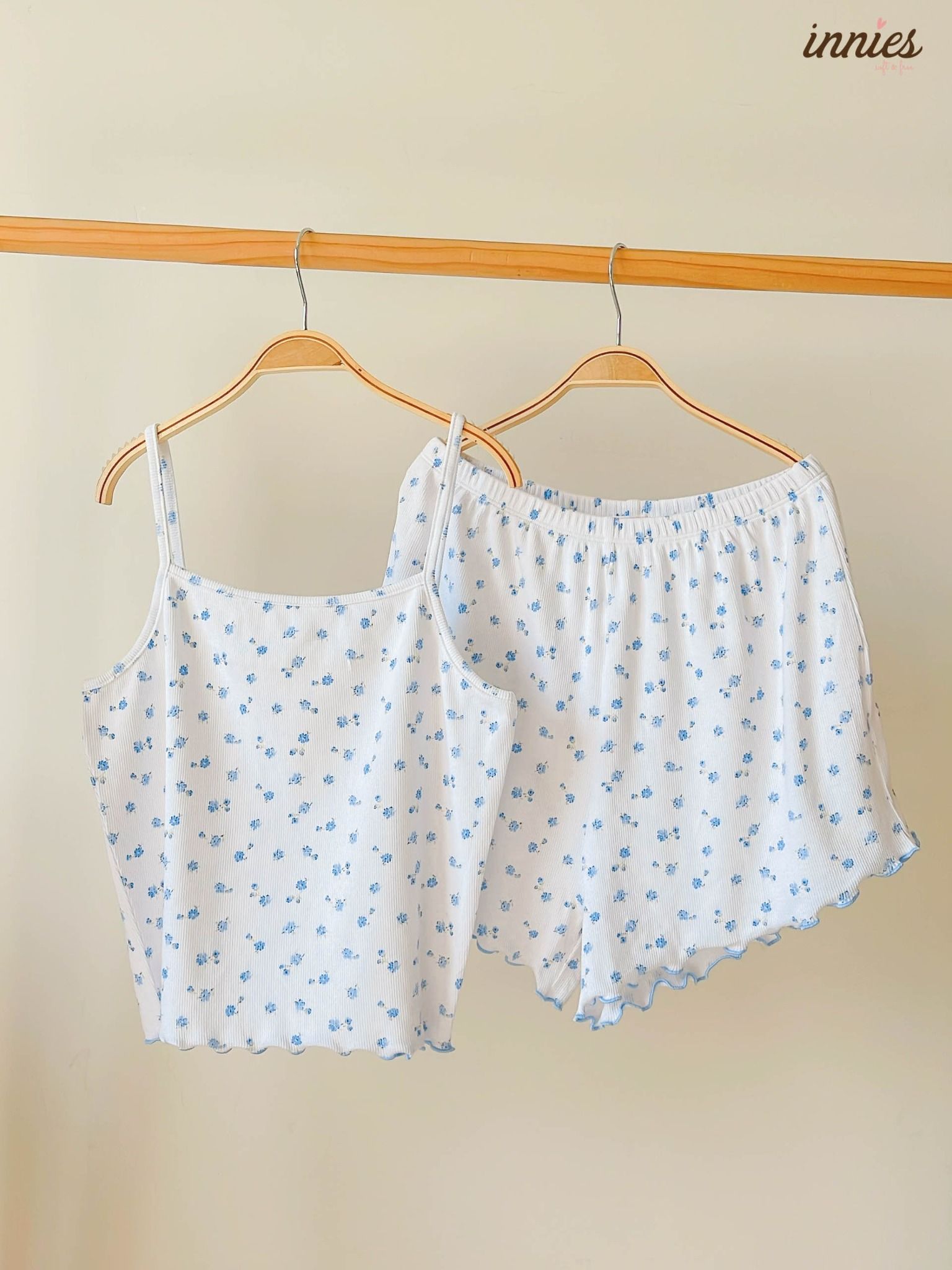 Bộ 2 dây cho nữ mặc nhà cao cấp in hoa nhí dễ thương, chất vải thun rib cotton co giãn và đàn hồi tốt Innies - IN-23BONU004