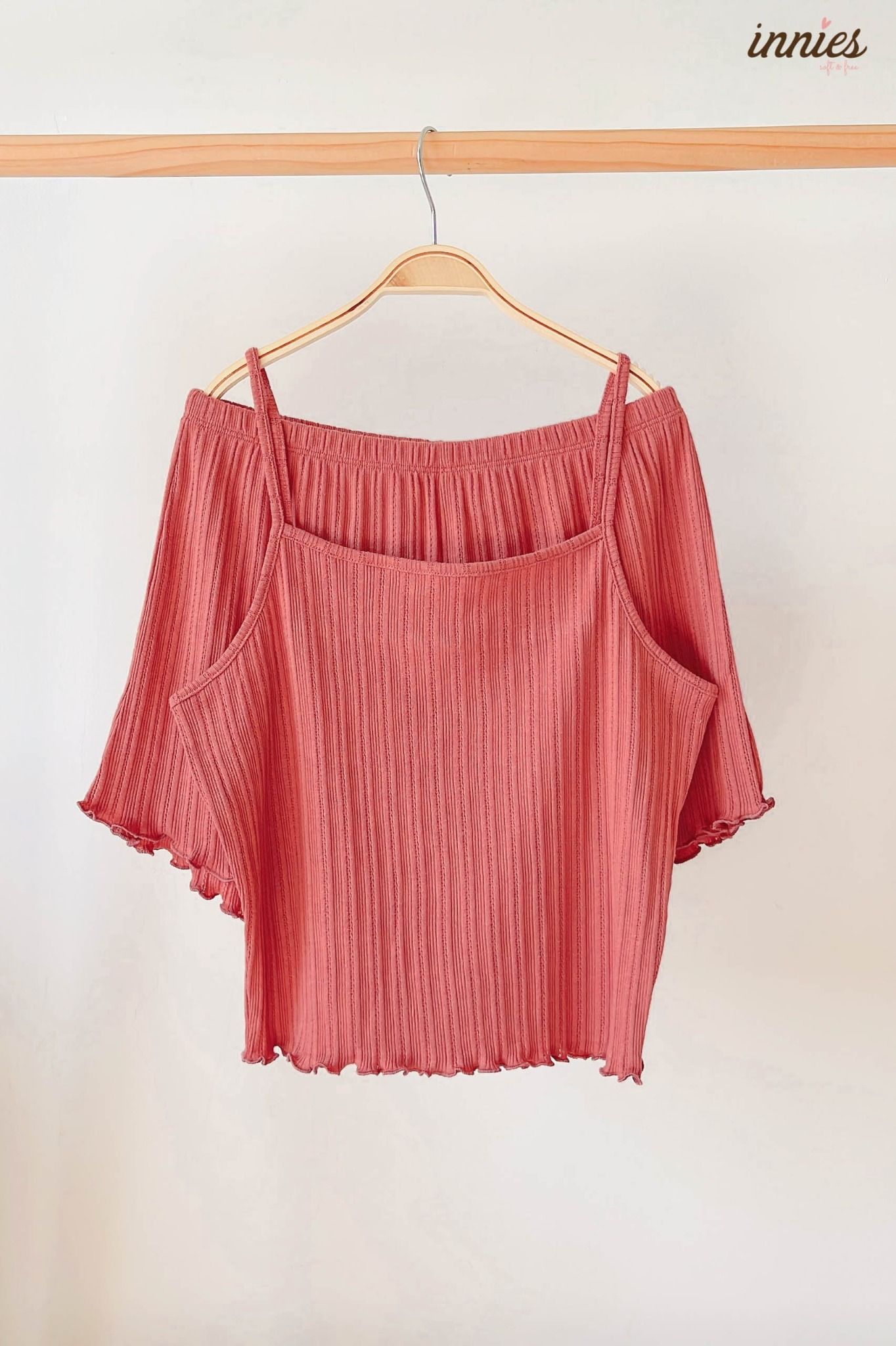 Bộ 2 dây cho nữ mặc nhà cao cấp in hoa nhí dễ thương, chất vải thun rib cotton co giãn và đàn hồi tốt Innies - IN-23BONU004