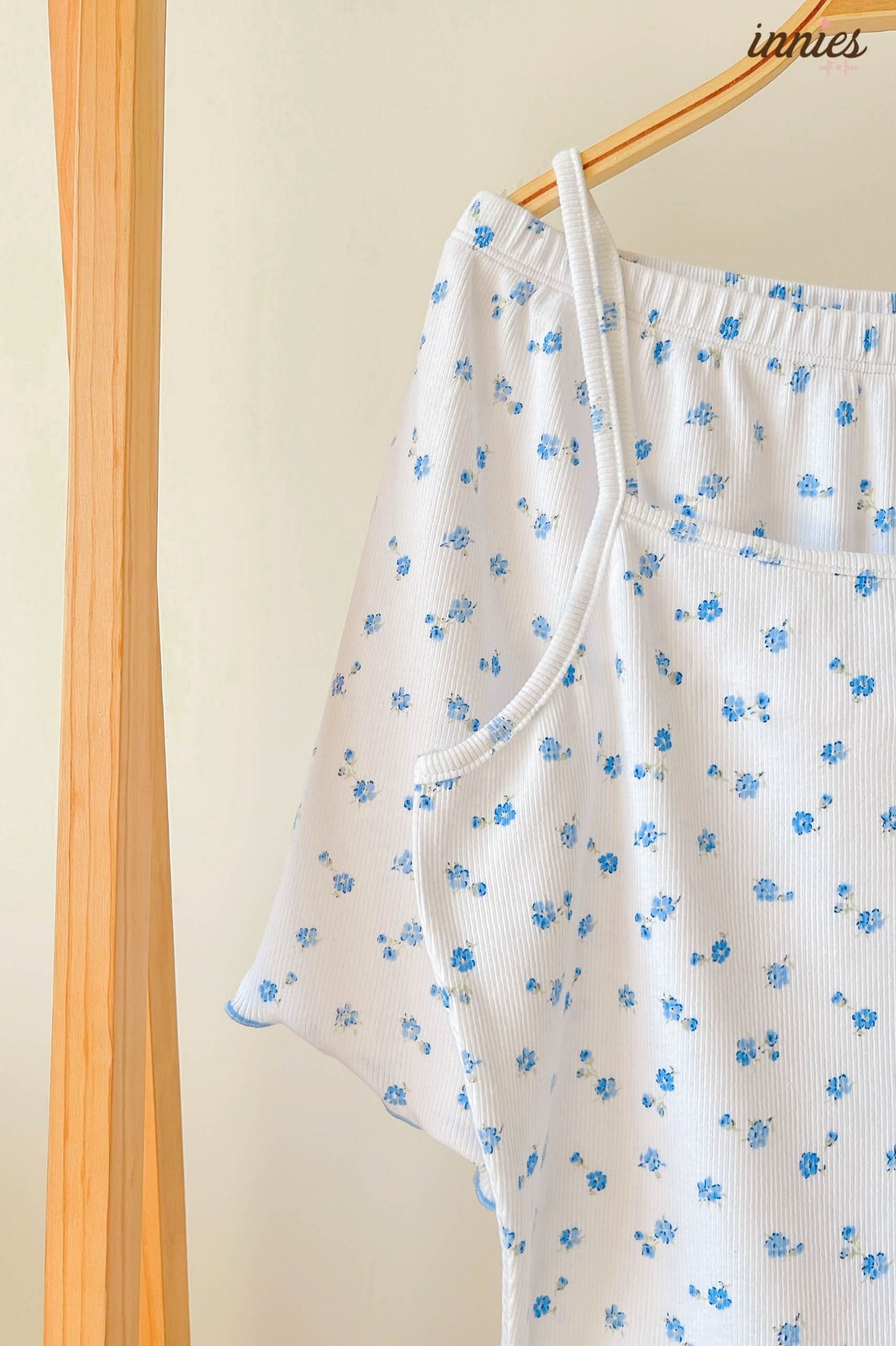 Bộ 2 dây cho nữ mặc nhà cao cấp in hoa nhí dễ thương, chất vải thun rib cotton co giãn và đàn hồi tốt Innies - IN-23BONU004