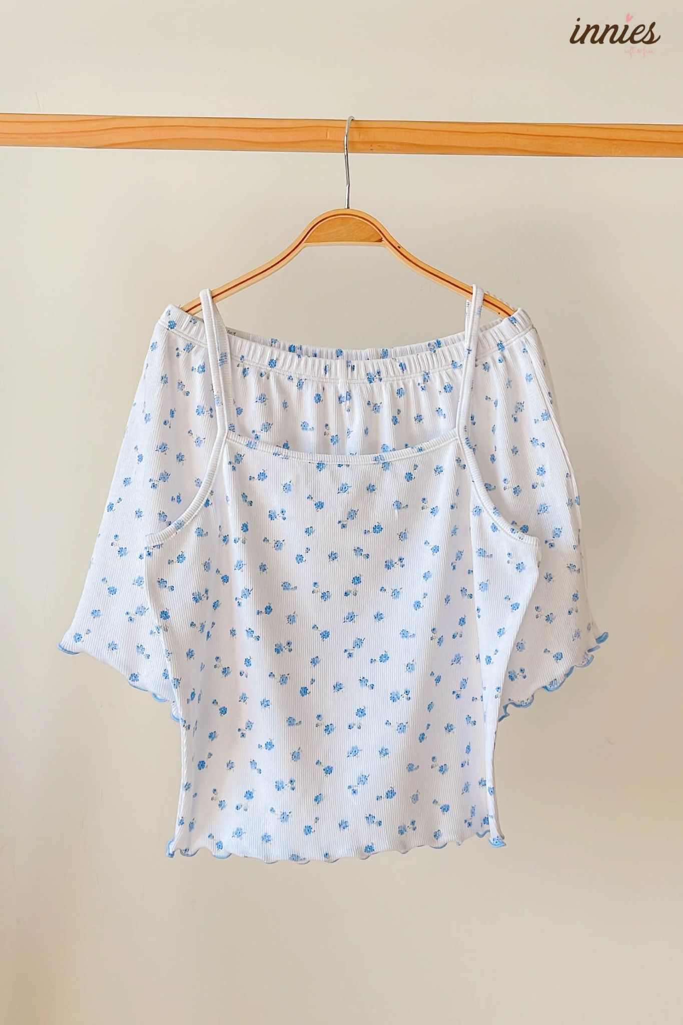 Bộ 2 dây cho nữ mặc nhà cao cấp in hoa nhí dễ thương, chất vải thun rib cotton co giãn và đàn hồi tốt Innies - IN-23BONU004