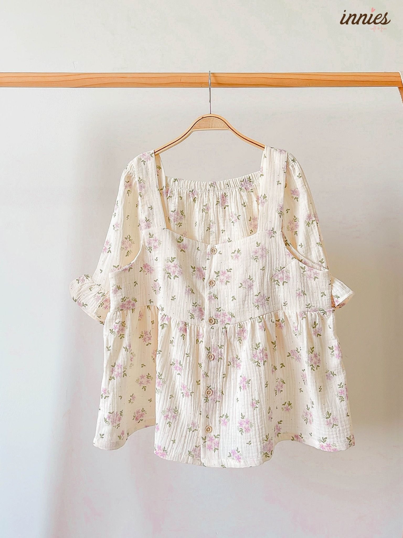 Bộ cotton muslin sát nách nút cài giữa - quần shorts bèo mặc nhà nữ Innies - IN-23BONU001 - 8935334000926