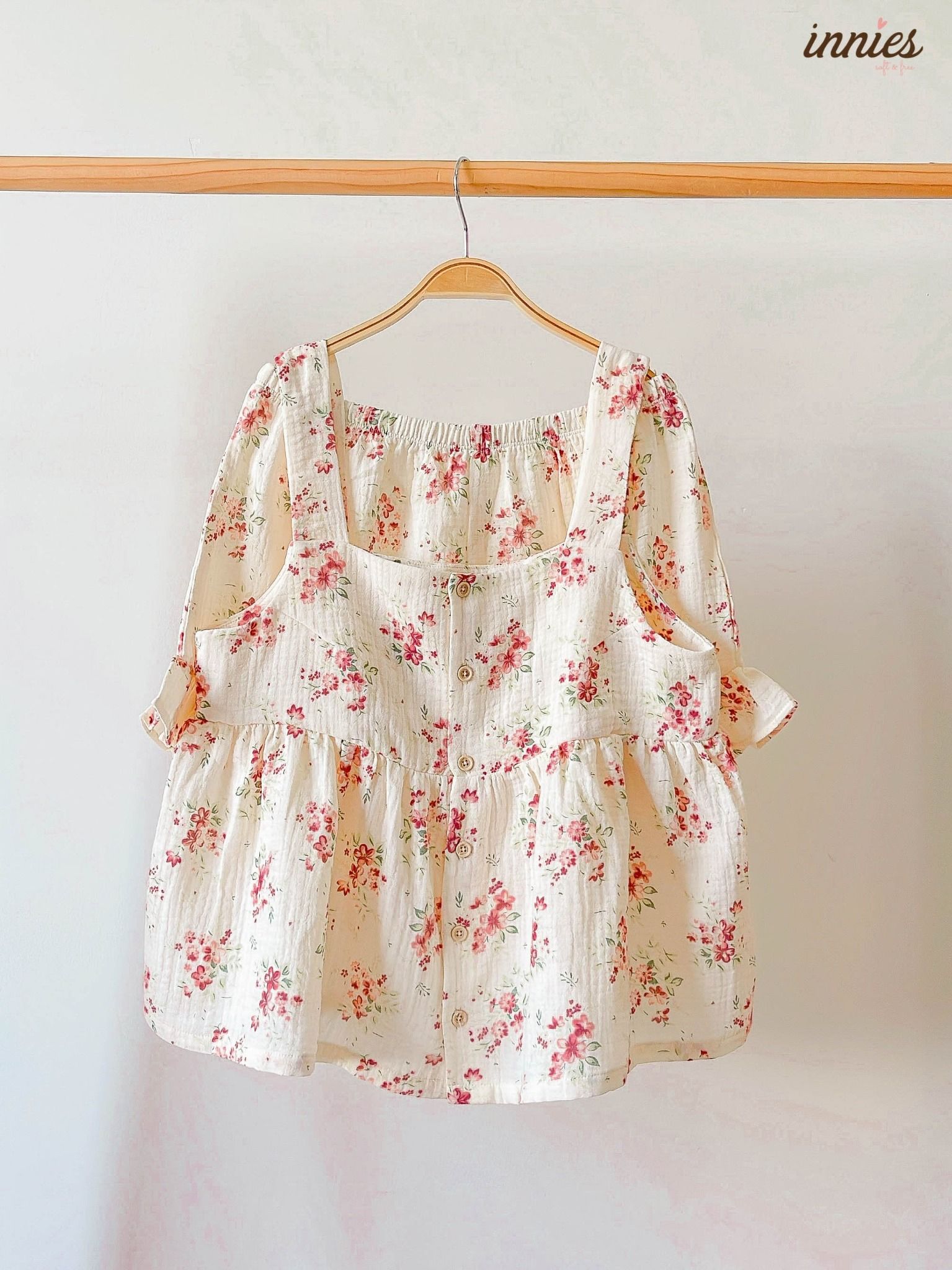 Bộ cotton muslin sát nách nút cài giữa - quần shorts bèo mặc nhà nữ Innies - IN-23BONU001 - 8935334000926