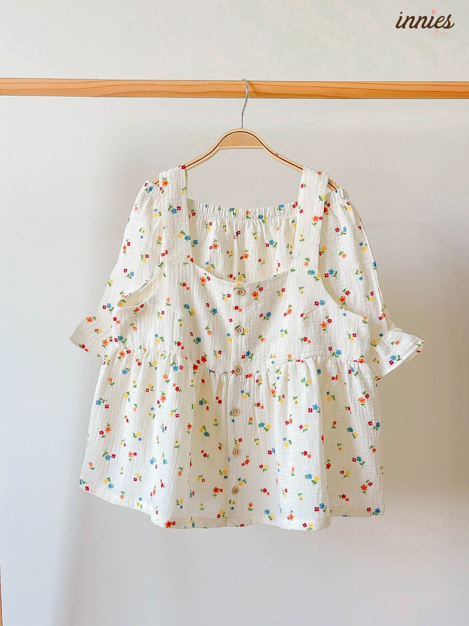 Bộ cotton muslin sát nách nút cài giữa - quần shorts bèo mặc nhà nữ Innies - IN-23BONU001 - 8935334000926