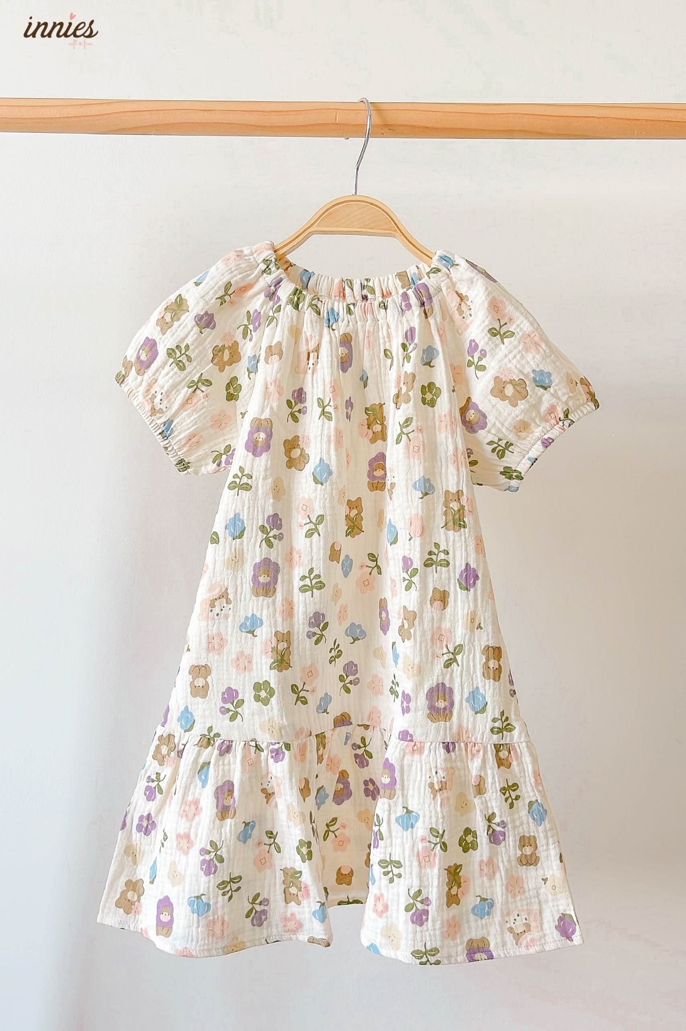 Đầm cotton muslin hoa cỏ mùa xuân dáng tay phồng - BB-23DAMBG002 - 8935334000148