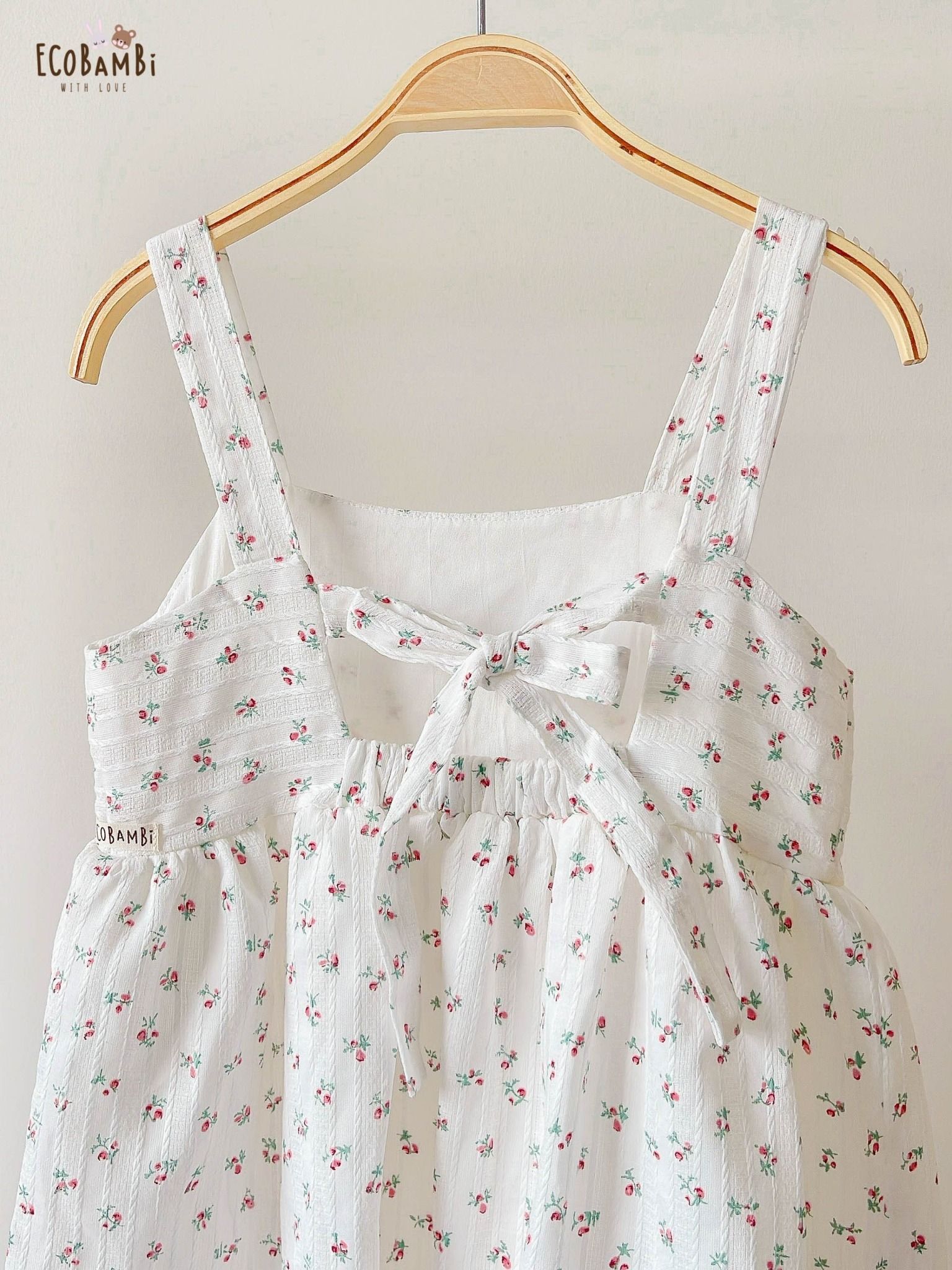 Đầm babydoll hai dây cotton thêu in hoạ tiết dành cho bé gái ECOBAMBI - BB-23DAMBG015