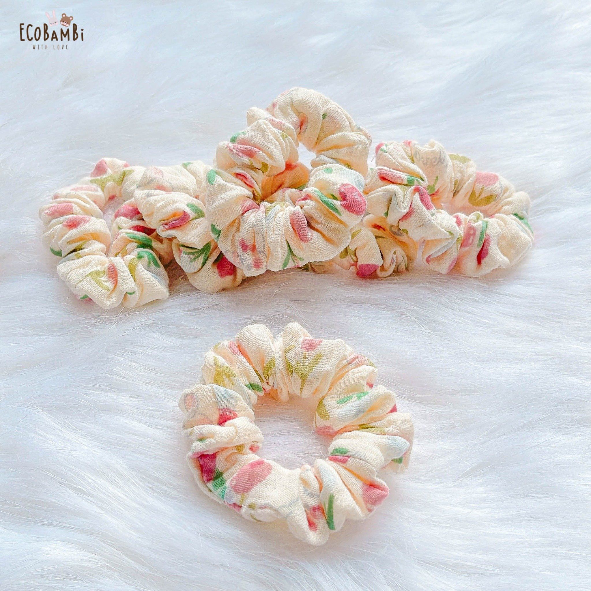 Scrunchies cotton muslin in hoạ tiết - bản nhỏ