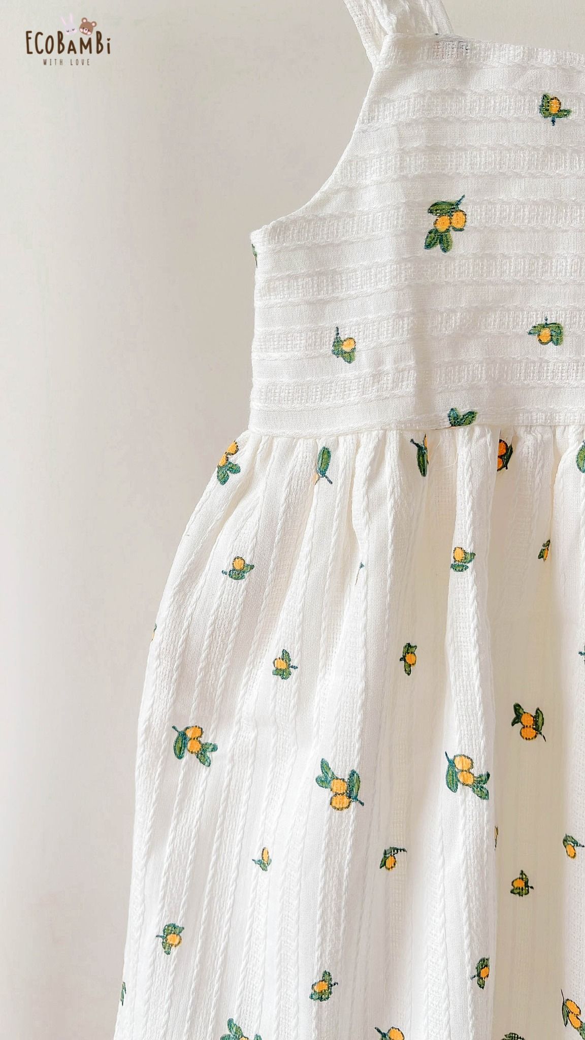Đầm babydoll hai dây cotton thêu in hoạ tiết dành cho bé gái ECOBAMBI - BB-23DAMBG015