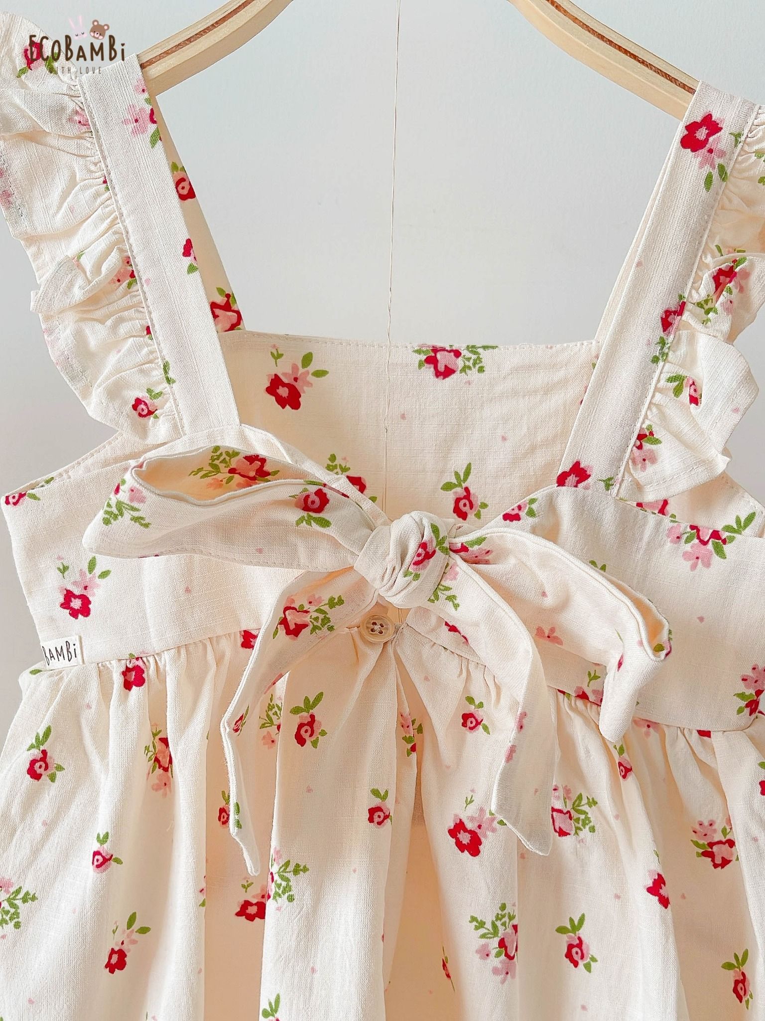 Đầm cotton gân tay cánh tiên phối lai bèo xinh xắn cho bé gái ECOBAMBI - BB-23DAMBG017 - 8935334001022