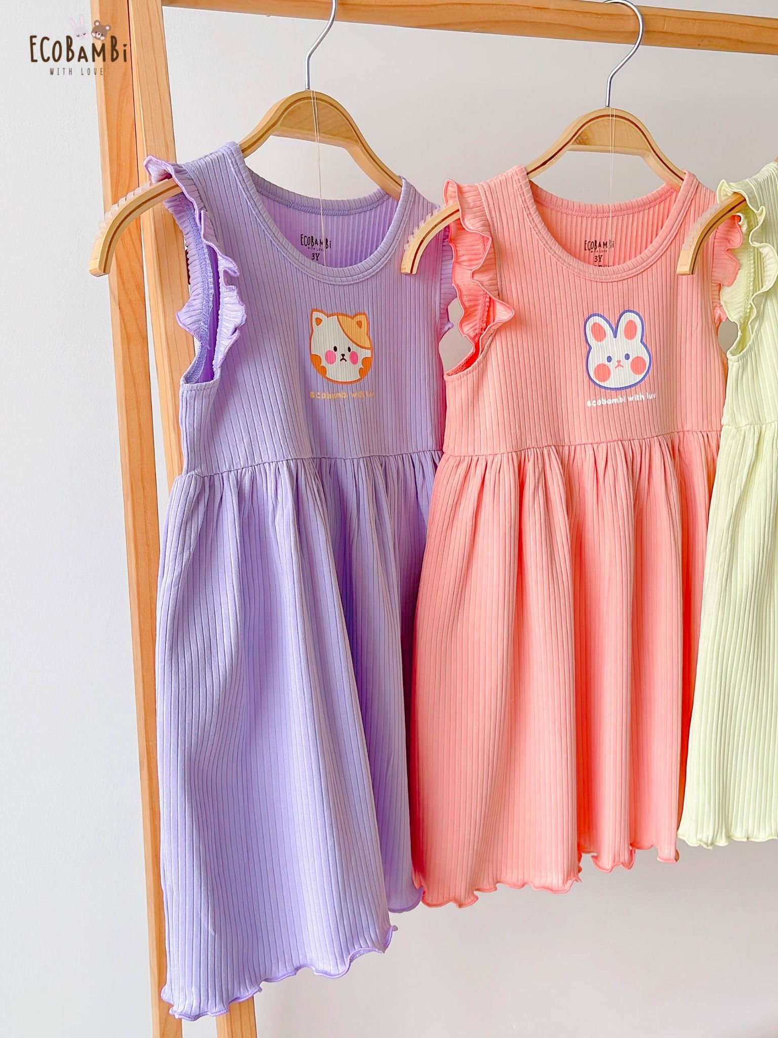 Đầm xoè cotton thun rib tay cánh tiên cho bé gái in họa tiết đáng yêu BB-23DAMBG012 - ECOBAMBI - 8935334001039