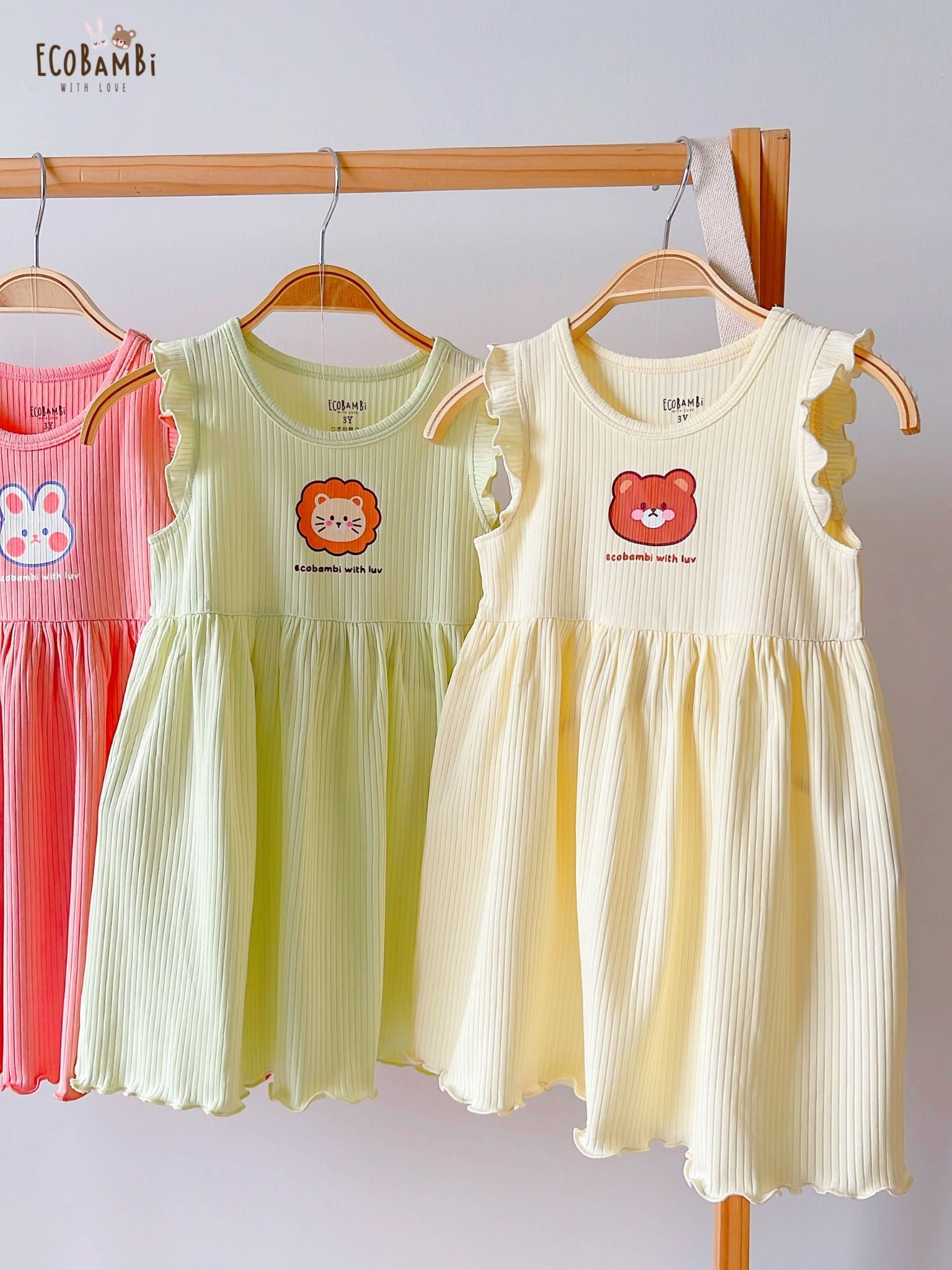 Đầm xoè cotton thun rib tay cánh tiên cho bé gái in họa tiết đáng yêu BB-23DAMBG012 - ECOBAMBI - 8935334001039
