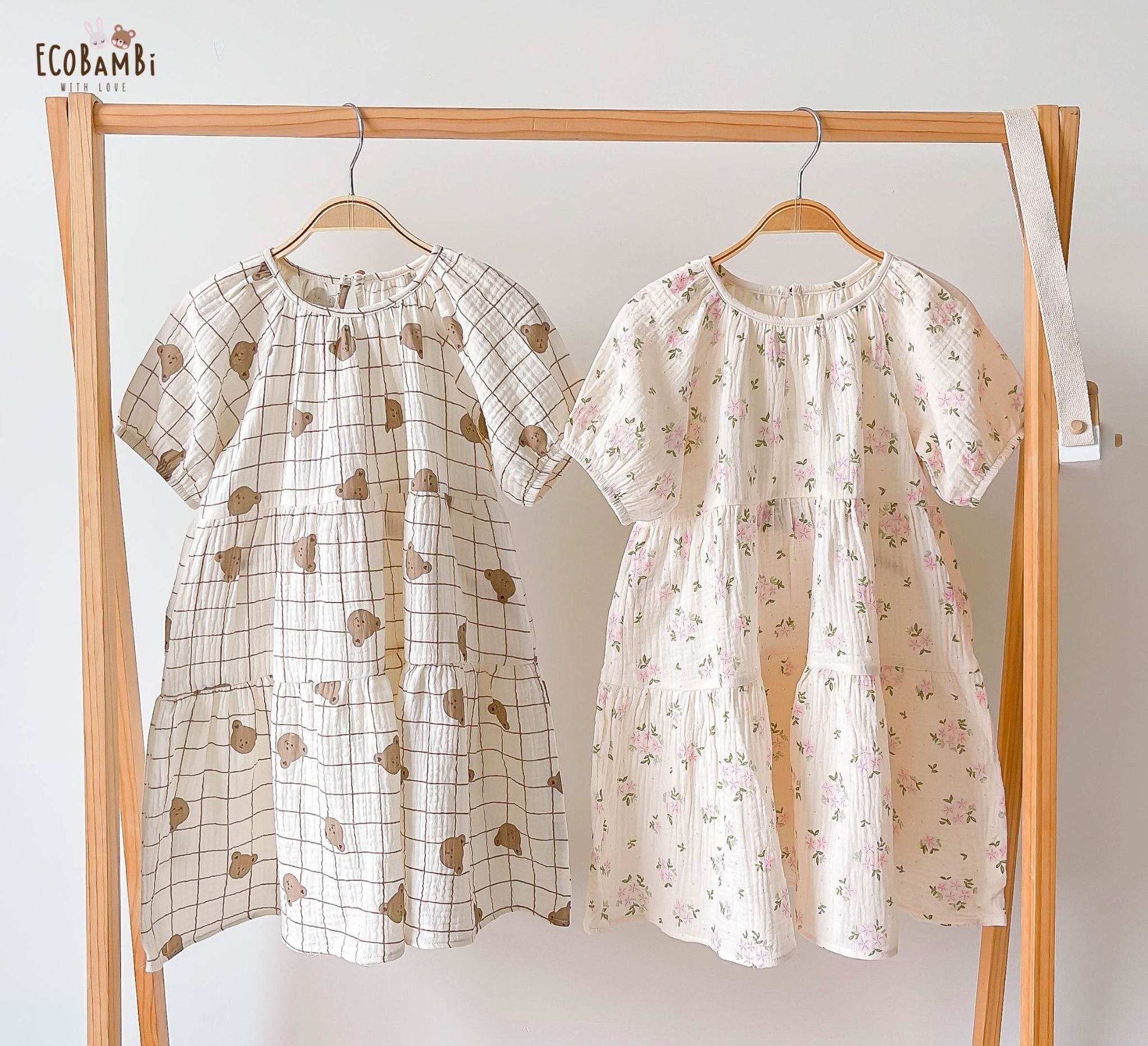 Đầm cotton muslin phối 3 tầng dáng xoè tay phồng đáng yêu cho bé gái BB-23DAMBG016 - ECOBAMBI - 8935334001046