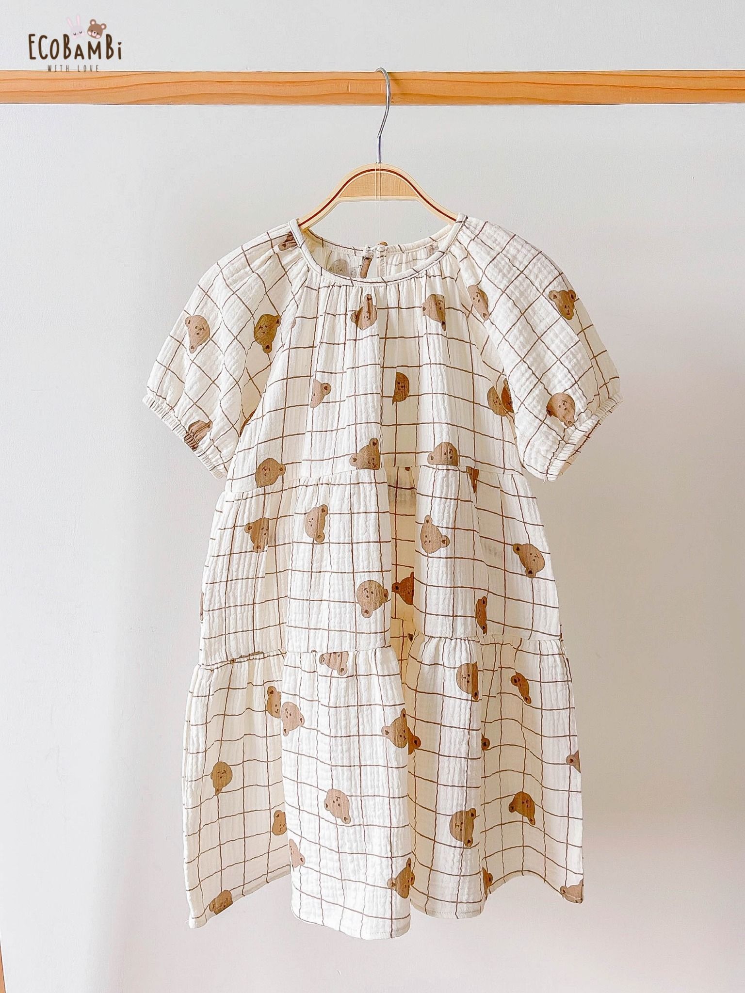 Đầm cotton muslin phối 3 tầng dáng xoè tay phồng đáng yêu cho bé gái BB-23DAMBG016 - ECOBAMBI - 8935334001046