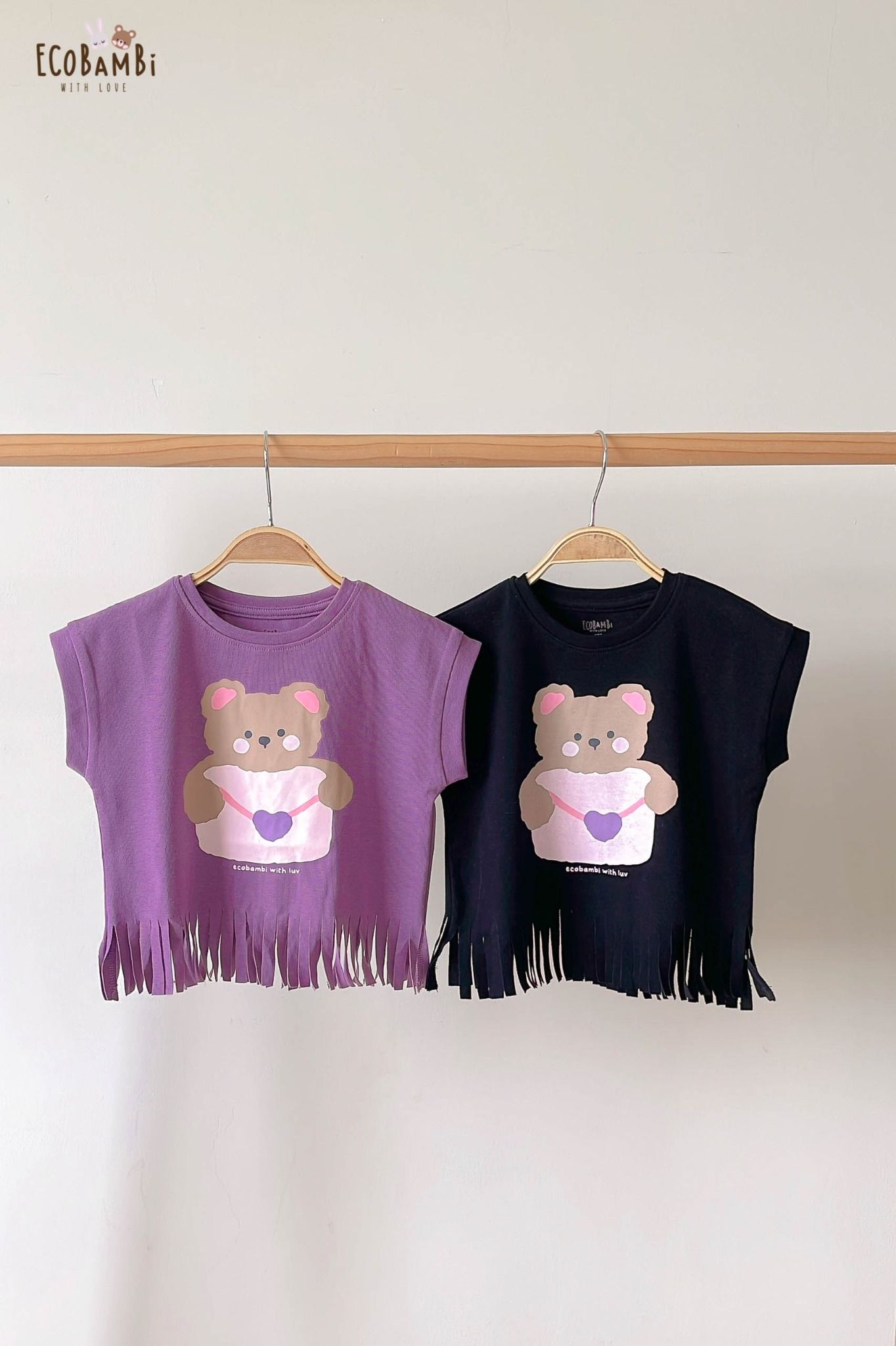 Áo thun croptop tua rua bé gái ECOBAMBI - 1008 - BB-23AOBG010