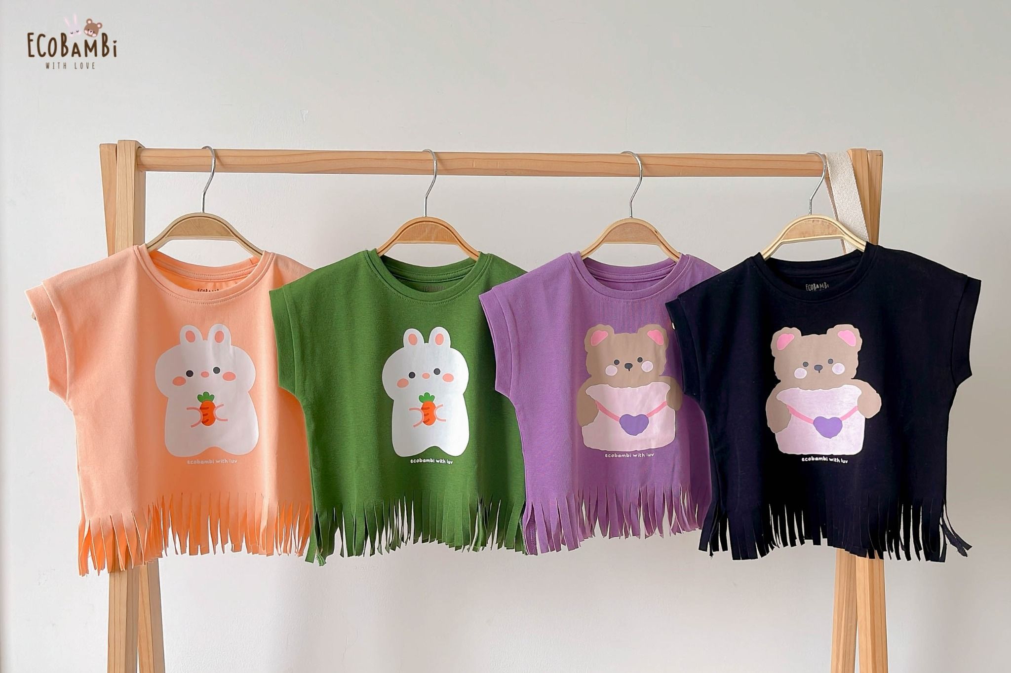 Áo thun croptop tua rua bé gái ECOBAMBI - 1008 - BB-23AOBG010