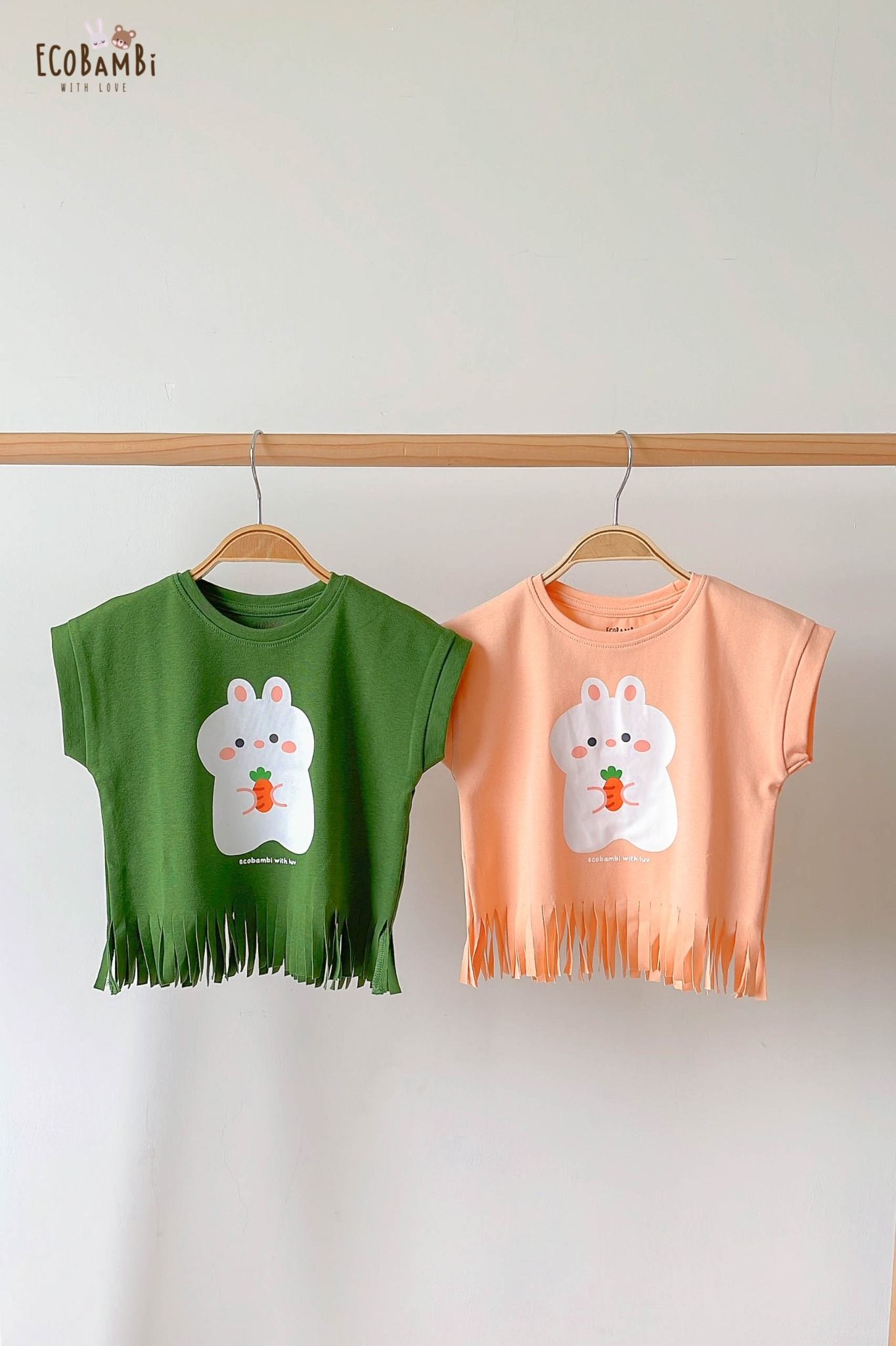 Áo thun croptop tua rua bé gái ECOBAMBI - 1008 - BB-23AOBG010