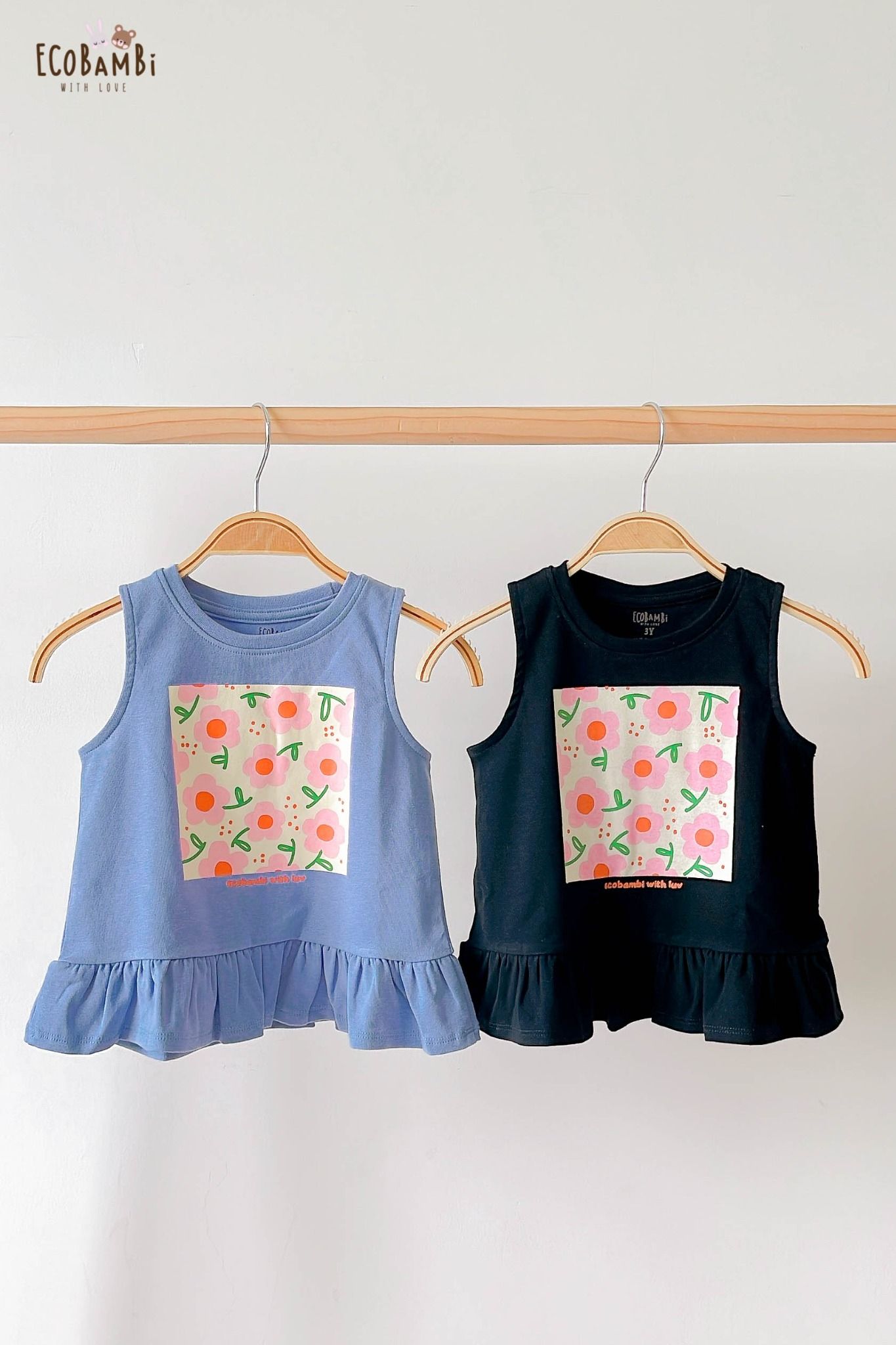 Áo thun croptop sát nách - bèo lai bé gái ECOBAMBI - BB-23AOBG008 - 8935334000995