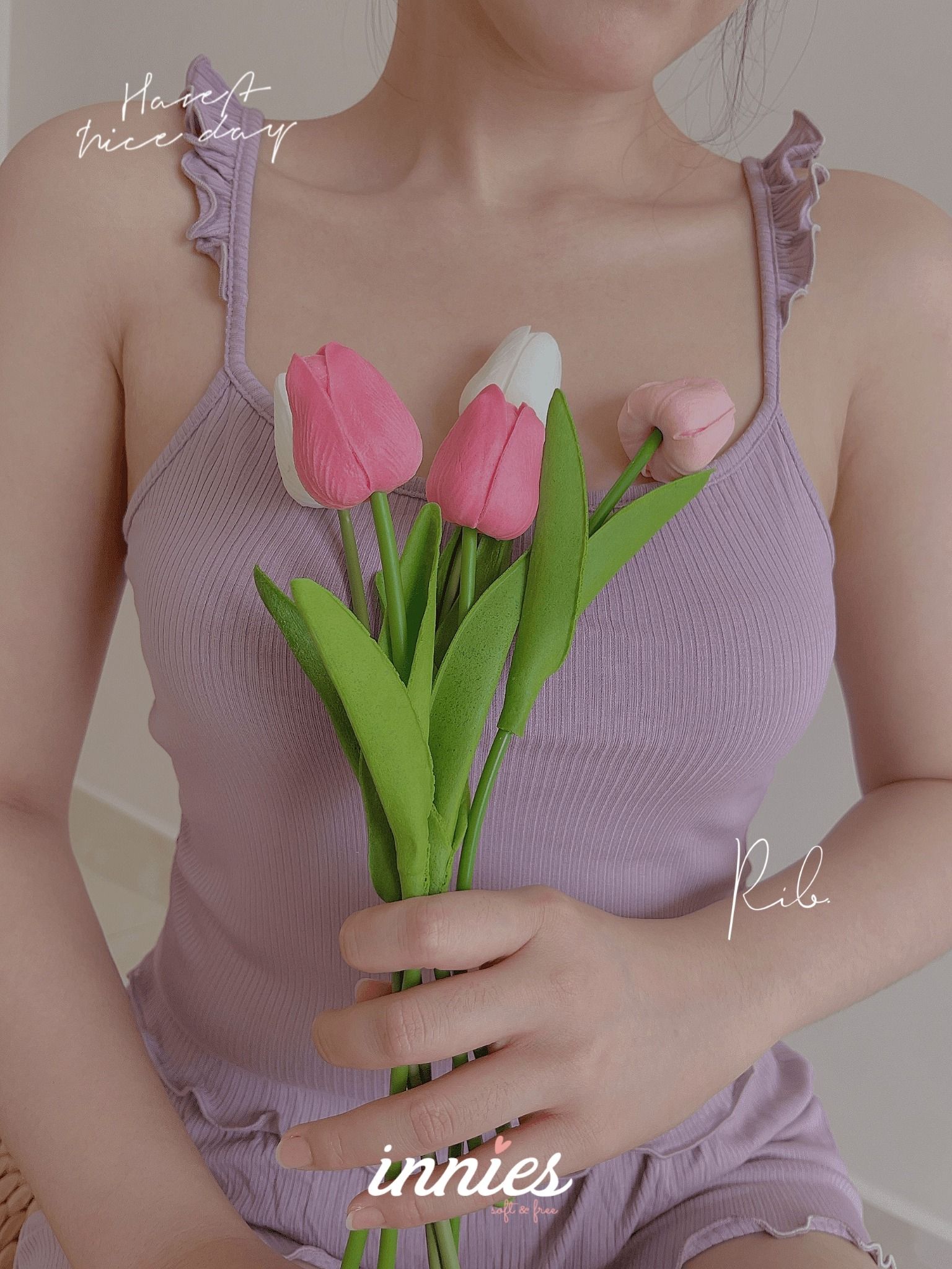 Bộ 2 dây cánh tiên cho nữ mặc nhà cao cấp, chất vải thun rib cotton co giãn và đàn hồi tốt Innies - IN-23BONU010 - 8935334001084