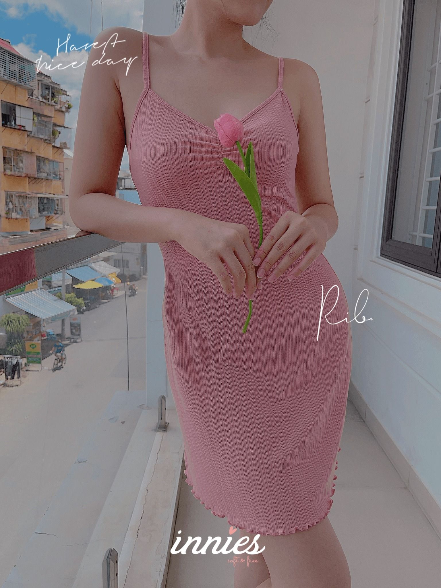 Đầm nữ 2 dây nhún ngực chất vải thun gân cotton co giãn và đàn hồi tốt - Innies - IN-23DAMNU005 - 8935334000773