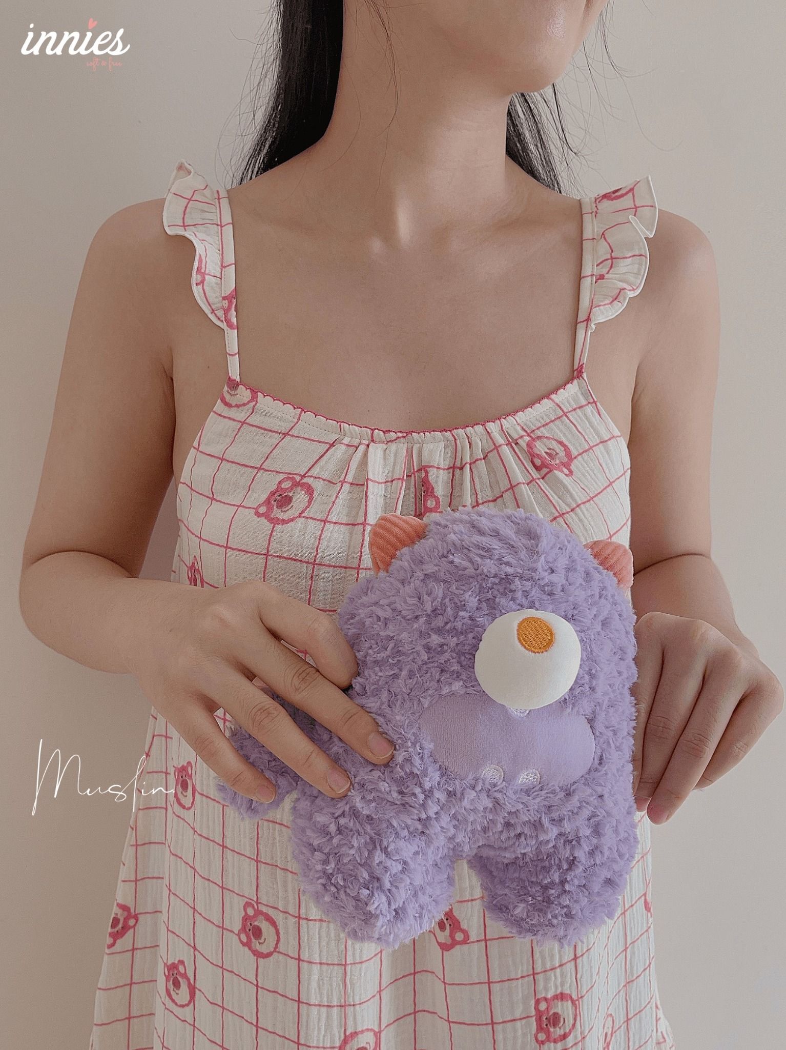 Đầm nữ 2 dây cánh tiên cotton muslin, dáng xoè in hoạ tiết đáng yêu mặc nhà cho nữ Innies - IN-23DAMNU012 - 8935334001152