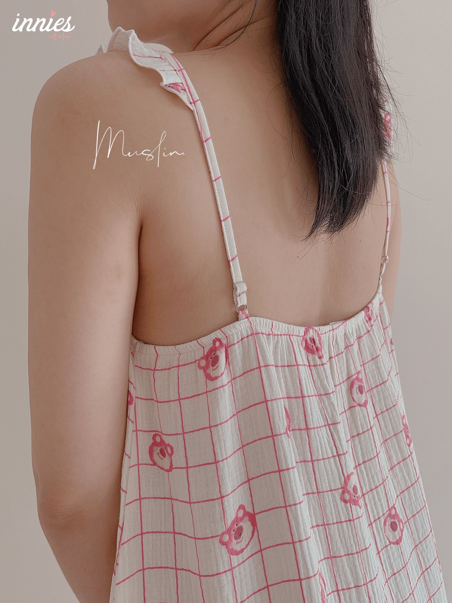 Đầm nữ 2 dây cánh tiên cotton muslin, dáng xoè in hoạ tiết đáng yêu mặc nhà cho nữ Innies - IN-23DAMNU012 - 8935334001152