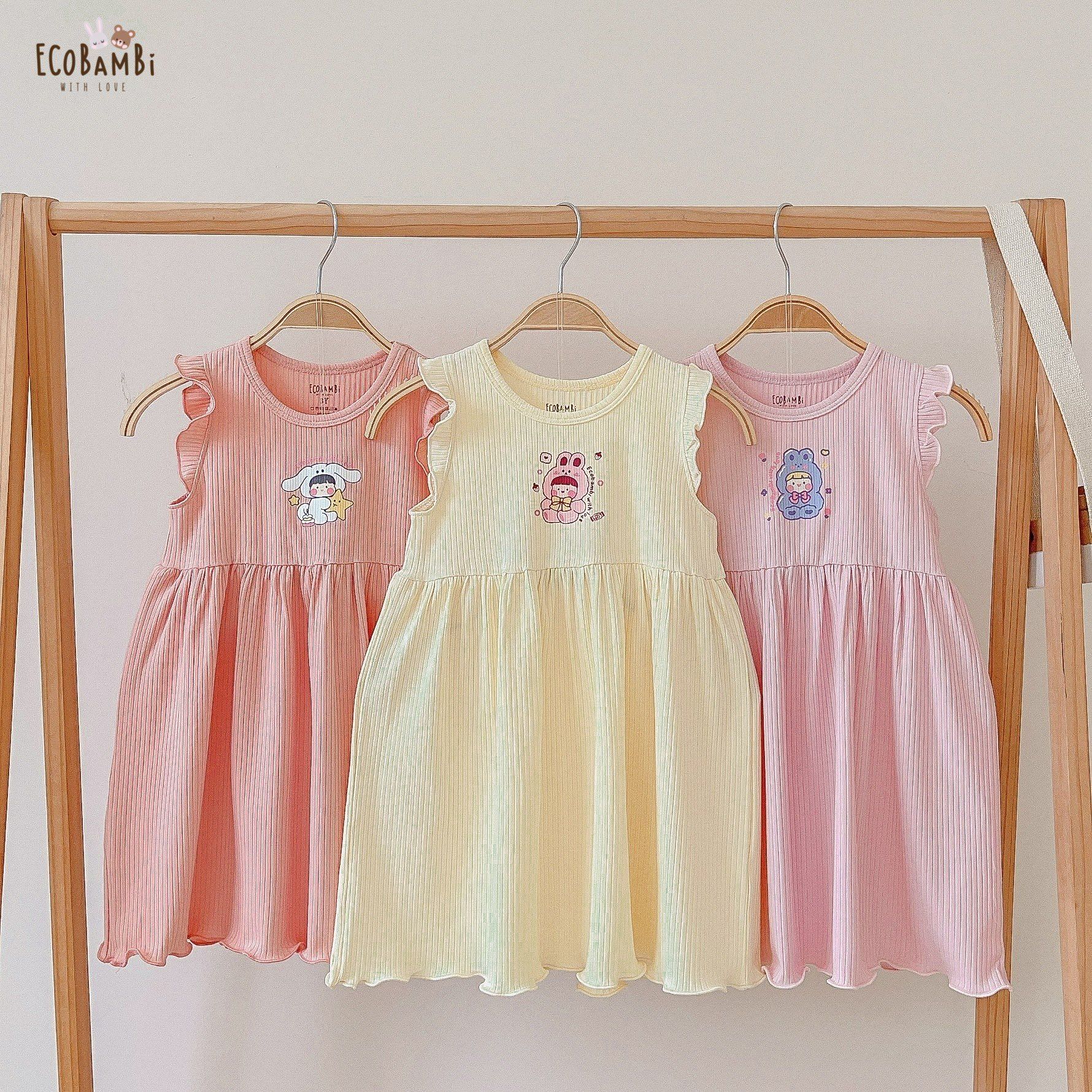 Đầm xoè cotton thun rib tay cánh tiên cho bé gái in họa tiết đáng yêu BB-23DAMBG012 - ECOBAMBI - Restock - 8935334001039