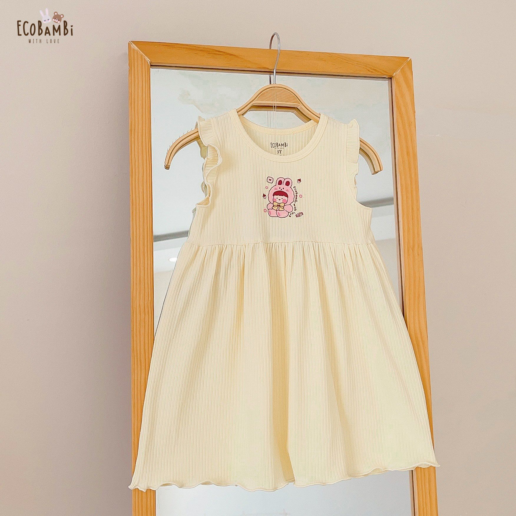 Đầm xoè cotton thun rib tay cánh tiên cho bé gái in họa tiết đáng yêu BB-23DAMBG012 - ECOBAMBI - Restock - 8935334001039