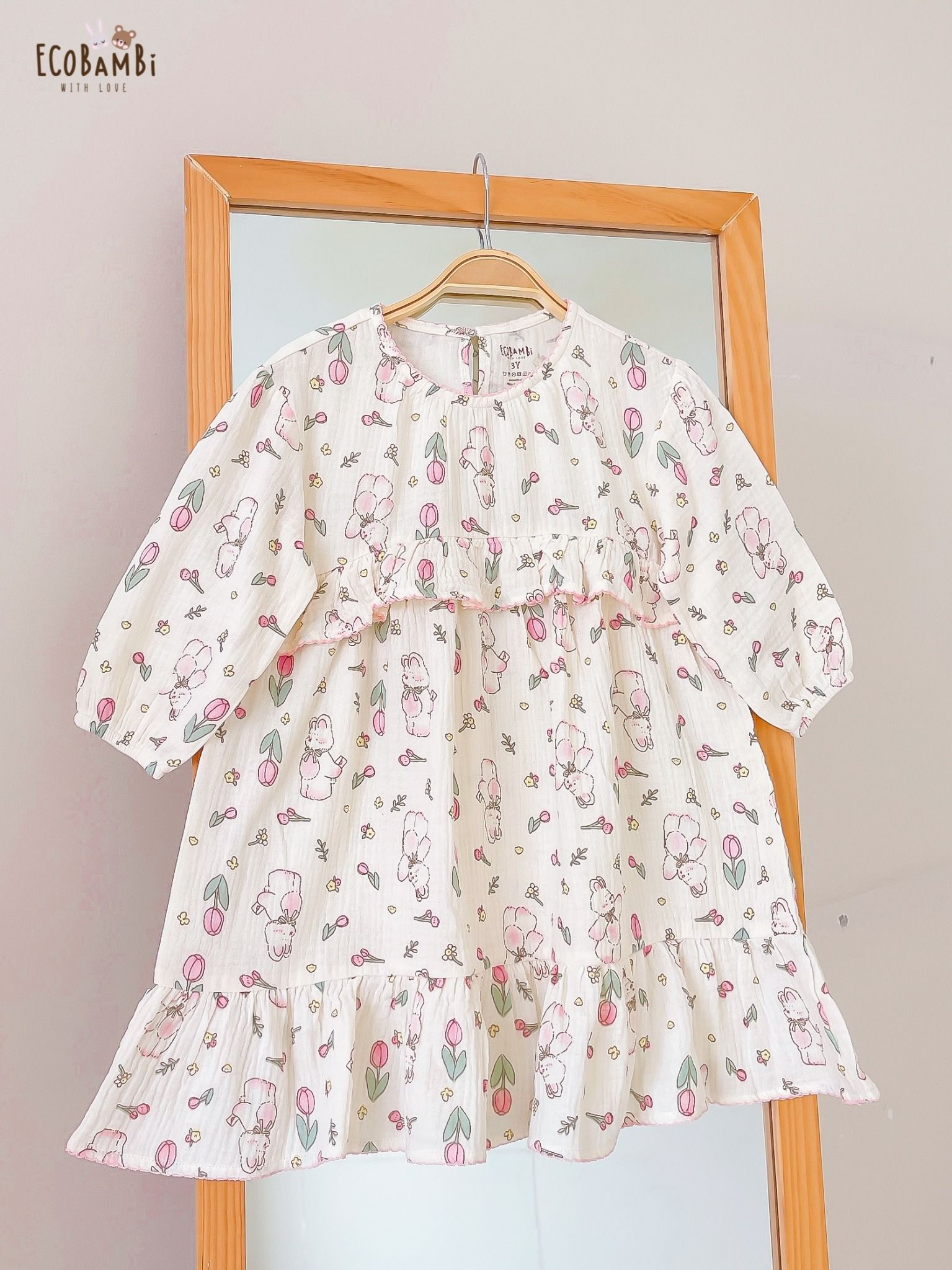 Đầm Muslin tay dài - 2 tầng bèo bé gái - BB-23DAMBG040 - 8935334001312