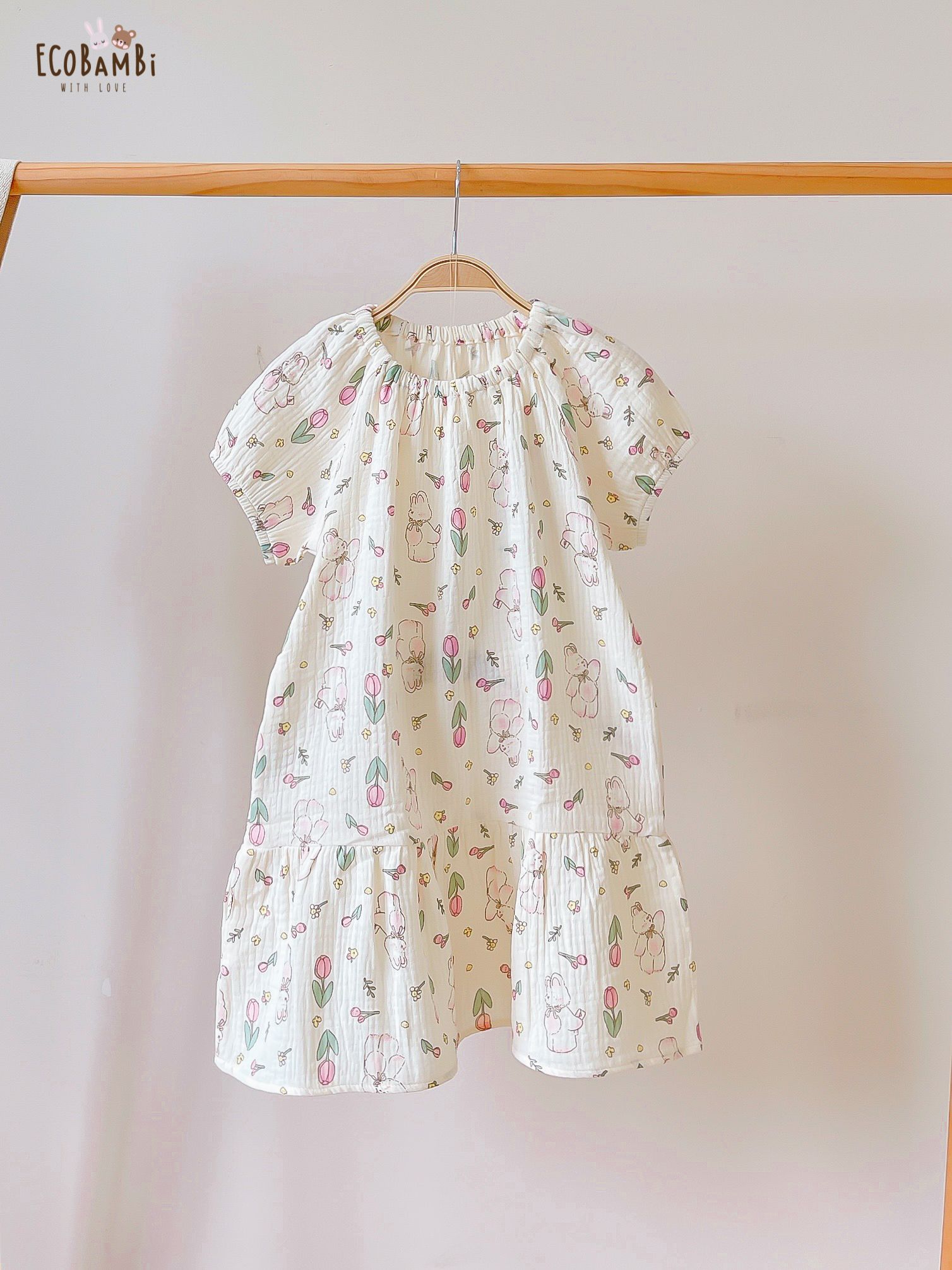 Đầm cotton muslin hoa cỏ mùa xuân dáng tay phồng - BB-23DAMBG002 - 8935334000148