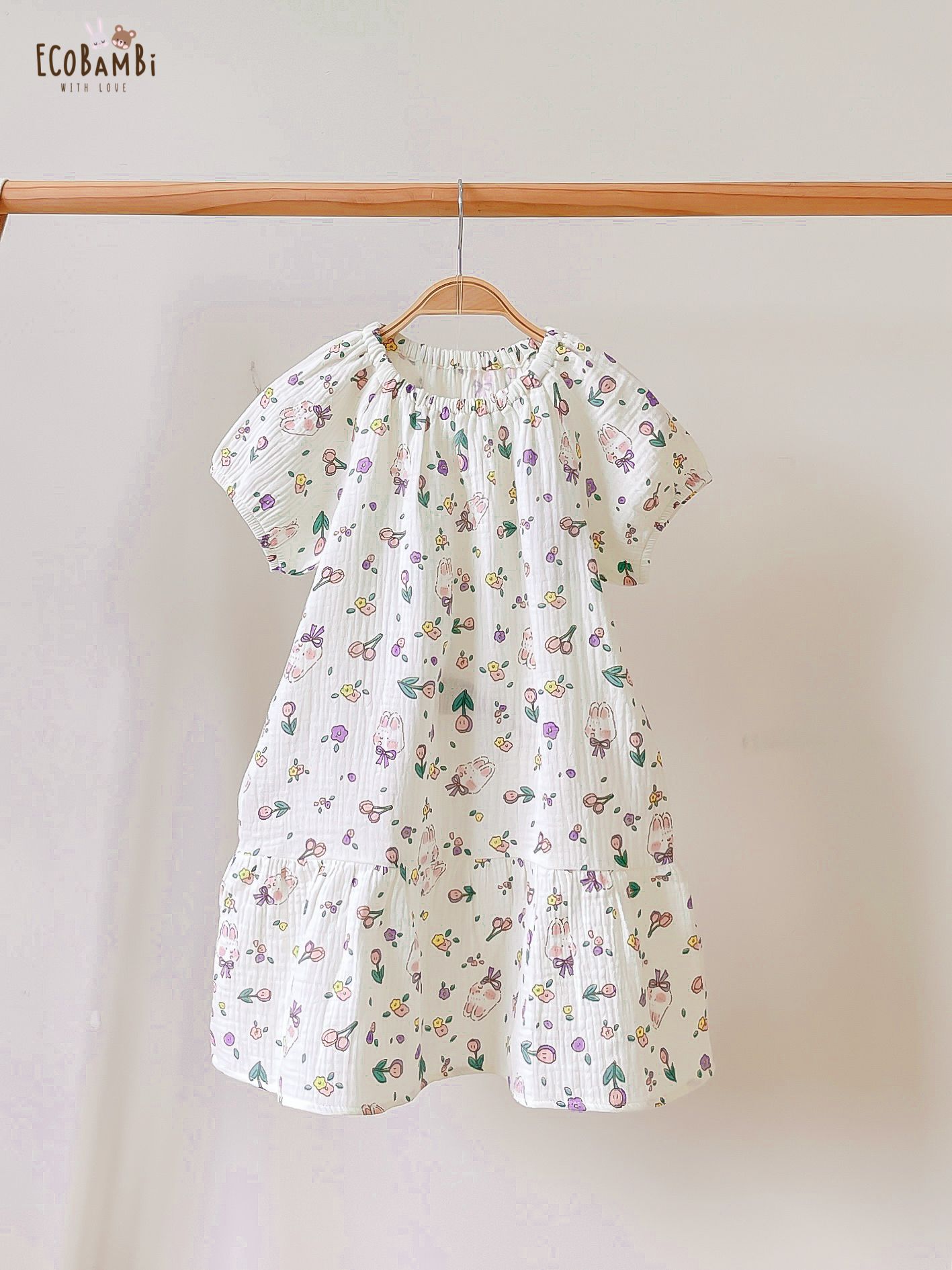 Đầm cotton muslin hoa cỏ mùa xuân dáng tay phồng - BB-23DAMBG002 - 8935334000148