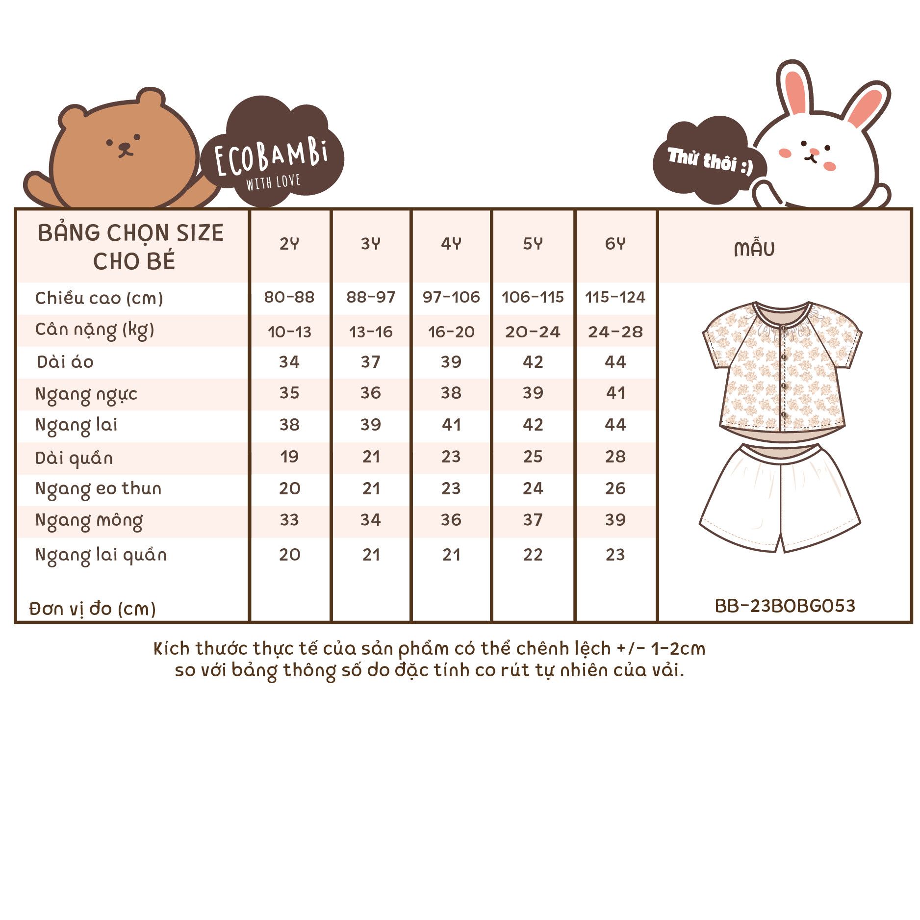 Bộ muslin tay phồng - quần shorts bé gái ECOBAMBI - BB-23BOBG053 - 8935334001367