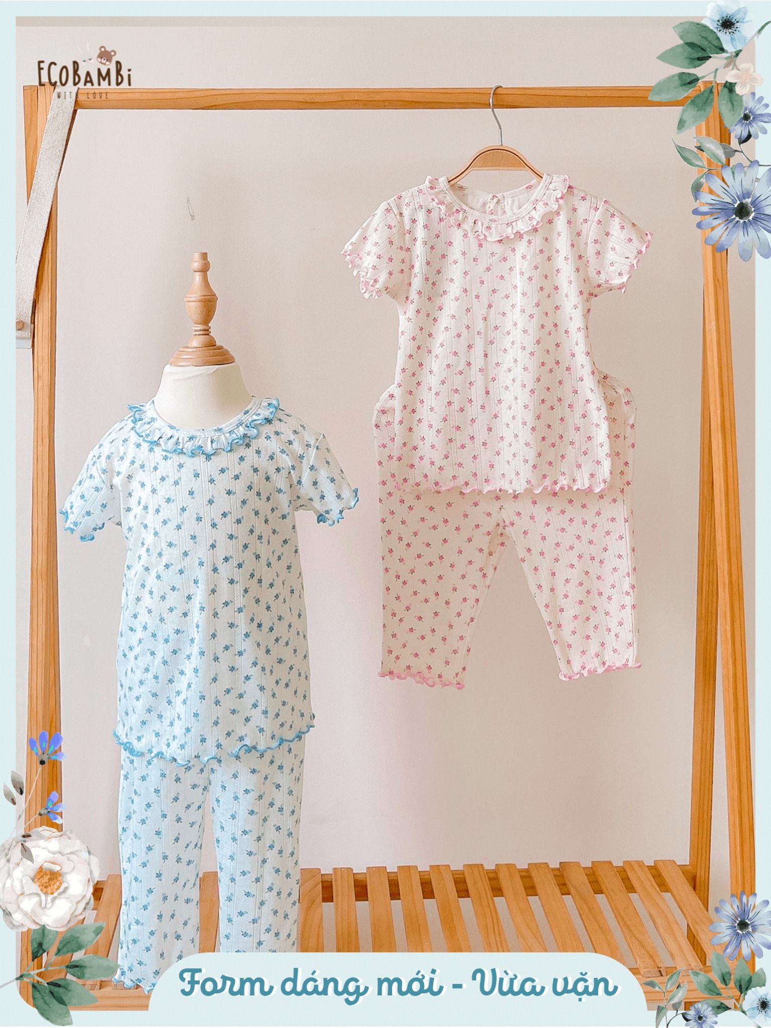 Bộ jacquard cổ bèo - tay ngắn - quần lửng bé gái ECOBAMBI - BB-23BOBG055 - 8935334000605