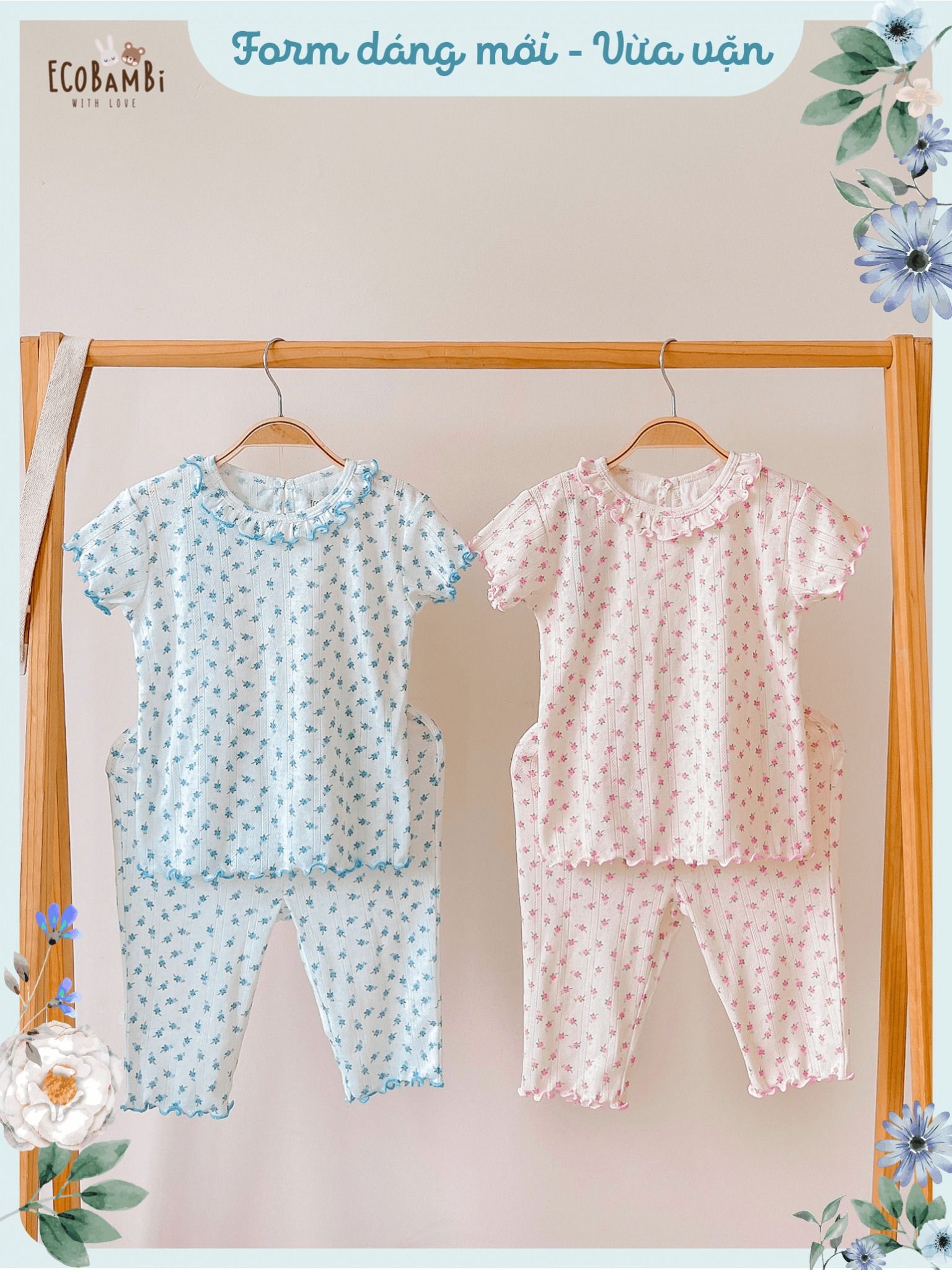 Bộ jacquard cổ bèo - tay ngắn - quần lửng bé gái ECOBAMBI - BB-23BOBG055 - 8935334000605