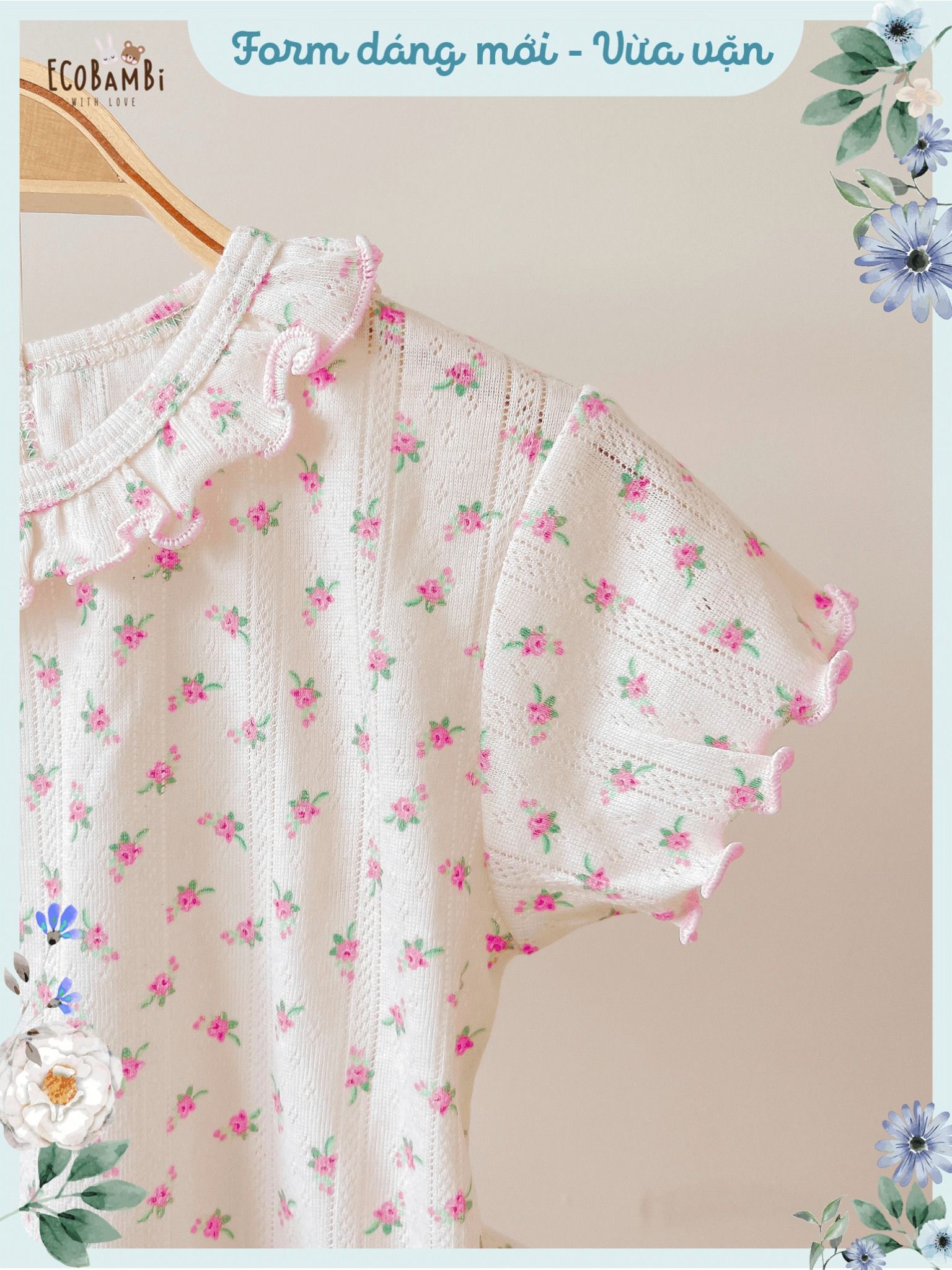 Bộ jacquard cổ bèo - tay ngắn - quần lửng bé gái ECOBAMBI - BB-23BOBG055 - 8935334000605