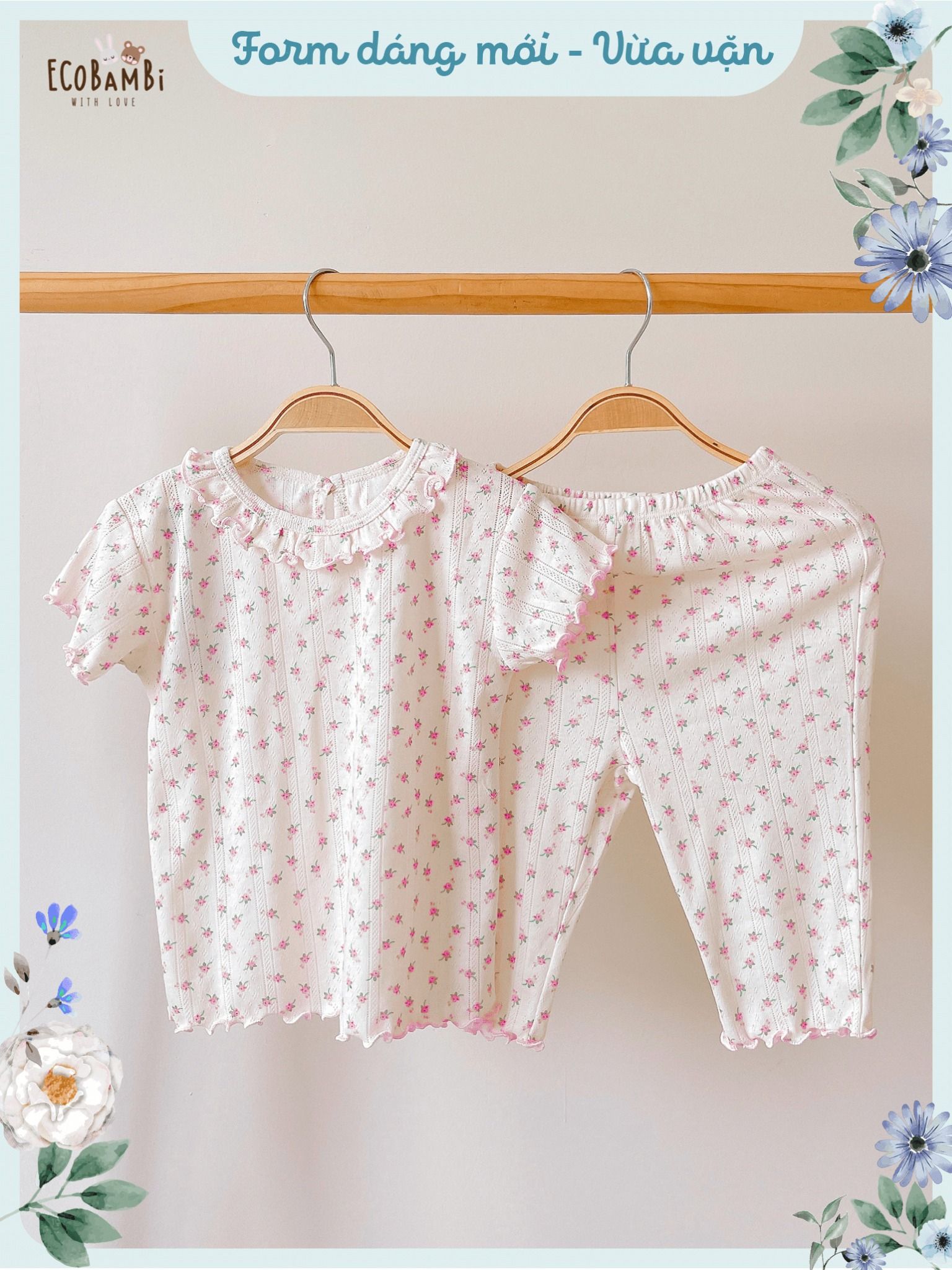 Bộ jacquard cổ bèo - tay ngắn - quần lửng bé gái ECOBAMBI - BB-23BOBG055 - 8935334000605