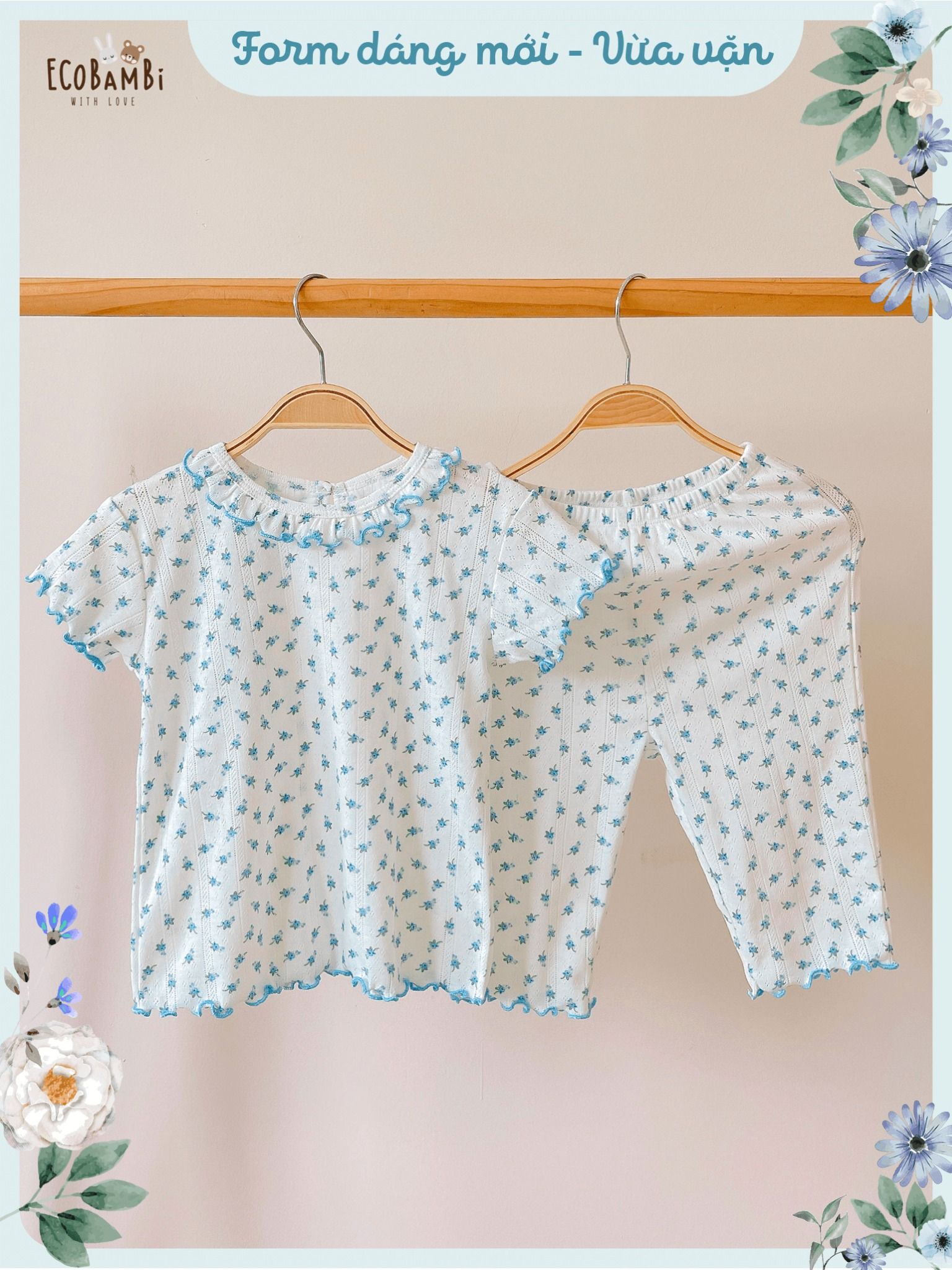 Bộ jacquard cổ bèo - tay ngắn - quần lửng bé gái ECOBAMBI - BB-23BOBG055 - 8935334000605