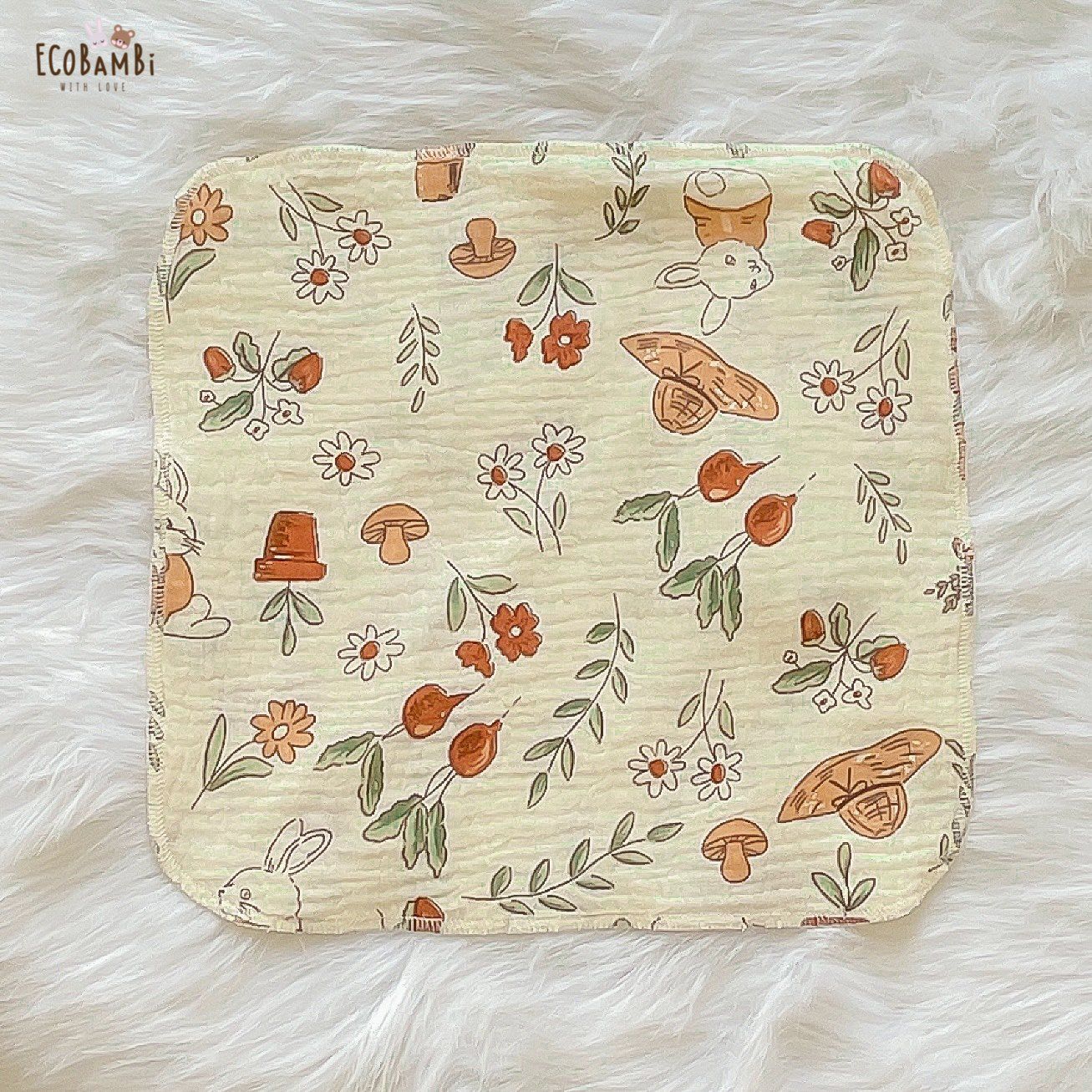 Khăn sữa, khăn xô muslin cho bé in hoạ tiết hoa dễ thương Ecobambi