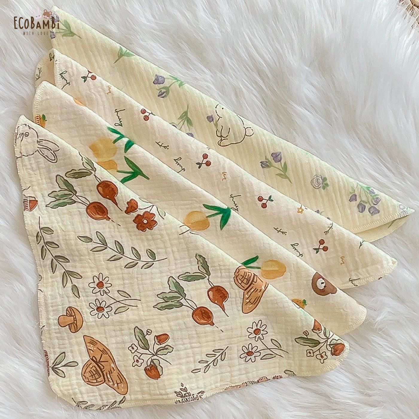 Khăn sữa, khăn xô muslin cho bé in hoạ tiết hoa dễ thương Ecobambi