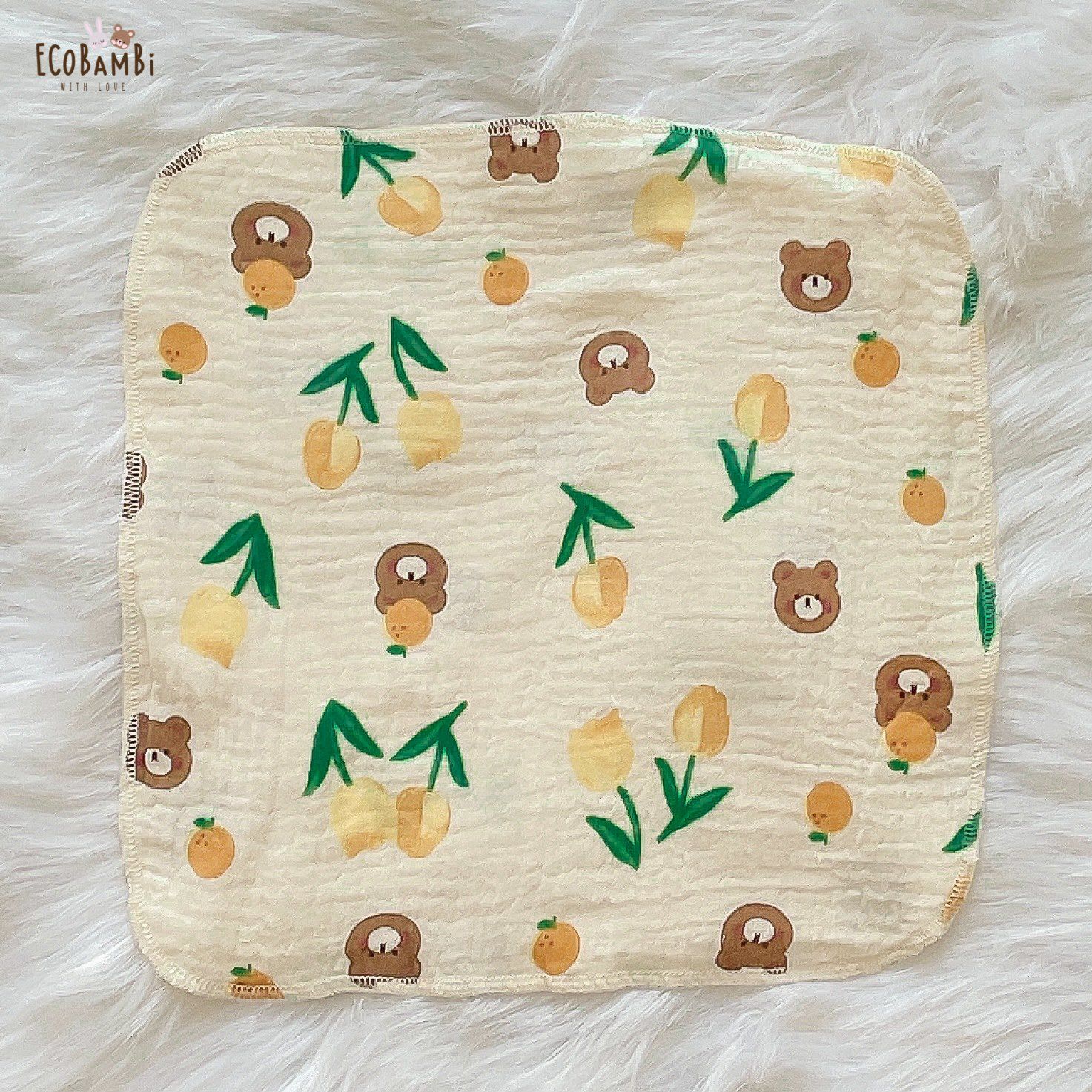 Khăn sữa, khăn xô muslin cho bé in hoạ tiết hoa dễ thương Ecobambi